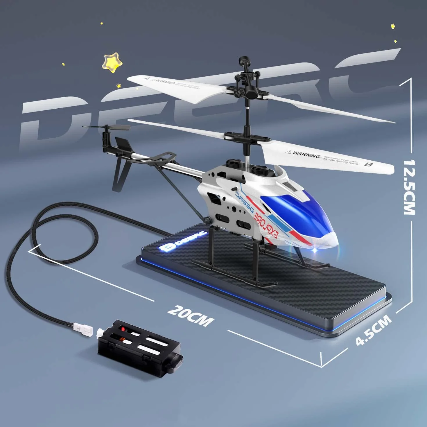 DEERC DE28 Helicóptero de Control Remoto para Principiantes, helicóptero RC de Interior con iluminación LED, helicóptero RC, 3,5 HP con función de giroscopio, Regalo para niños de 12 años en adelante