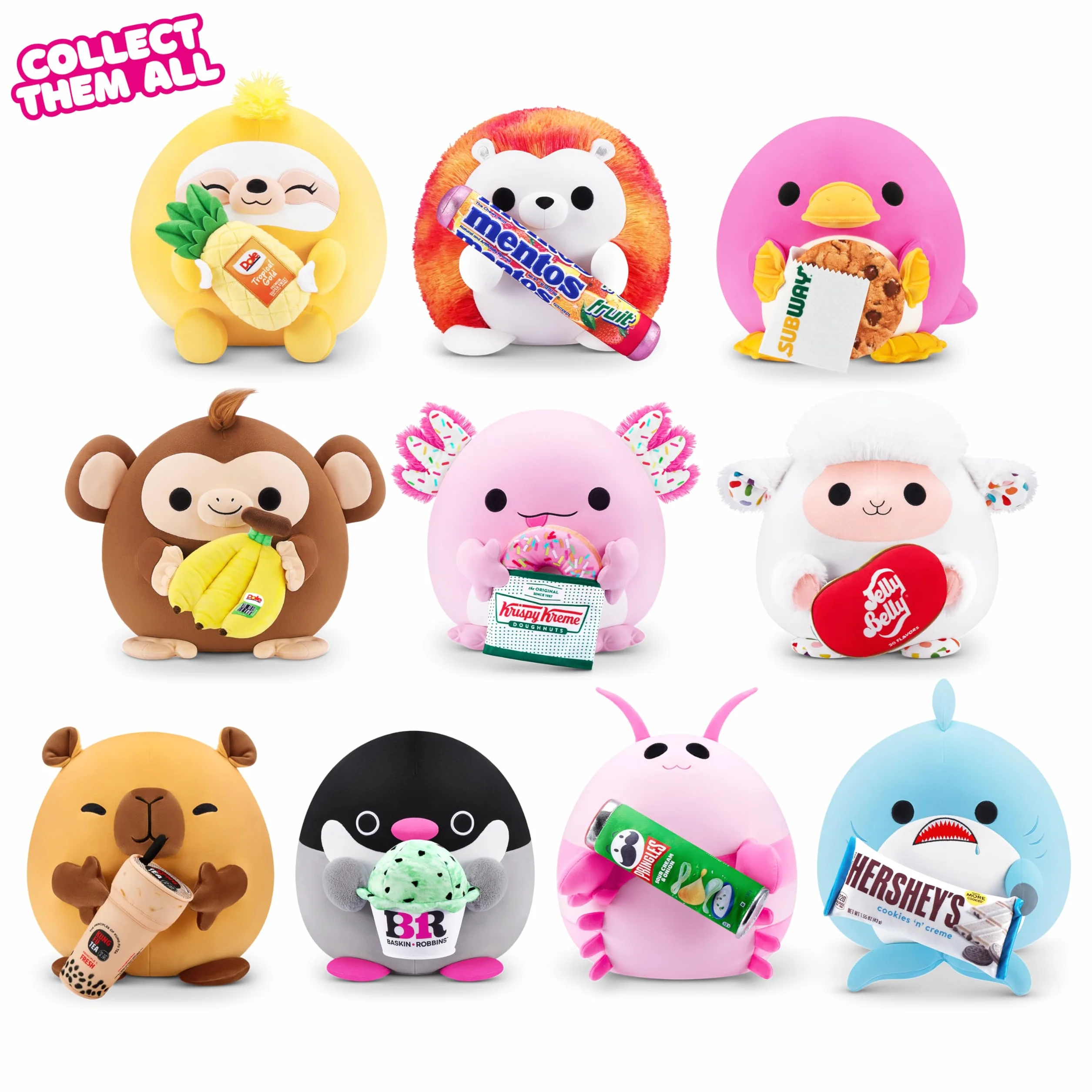 Snackles Serie 2 de 20 cm Snackle de ZURU muñeco blandito y achuchable de Peluche 20 cm con Accesorio de Snack de Marca, Penguin (Baskin Robbin), Regalos Dia de La Madre