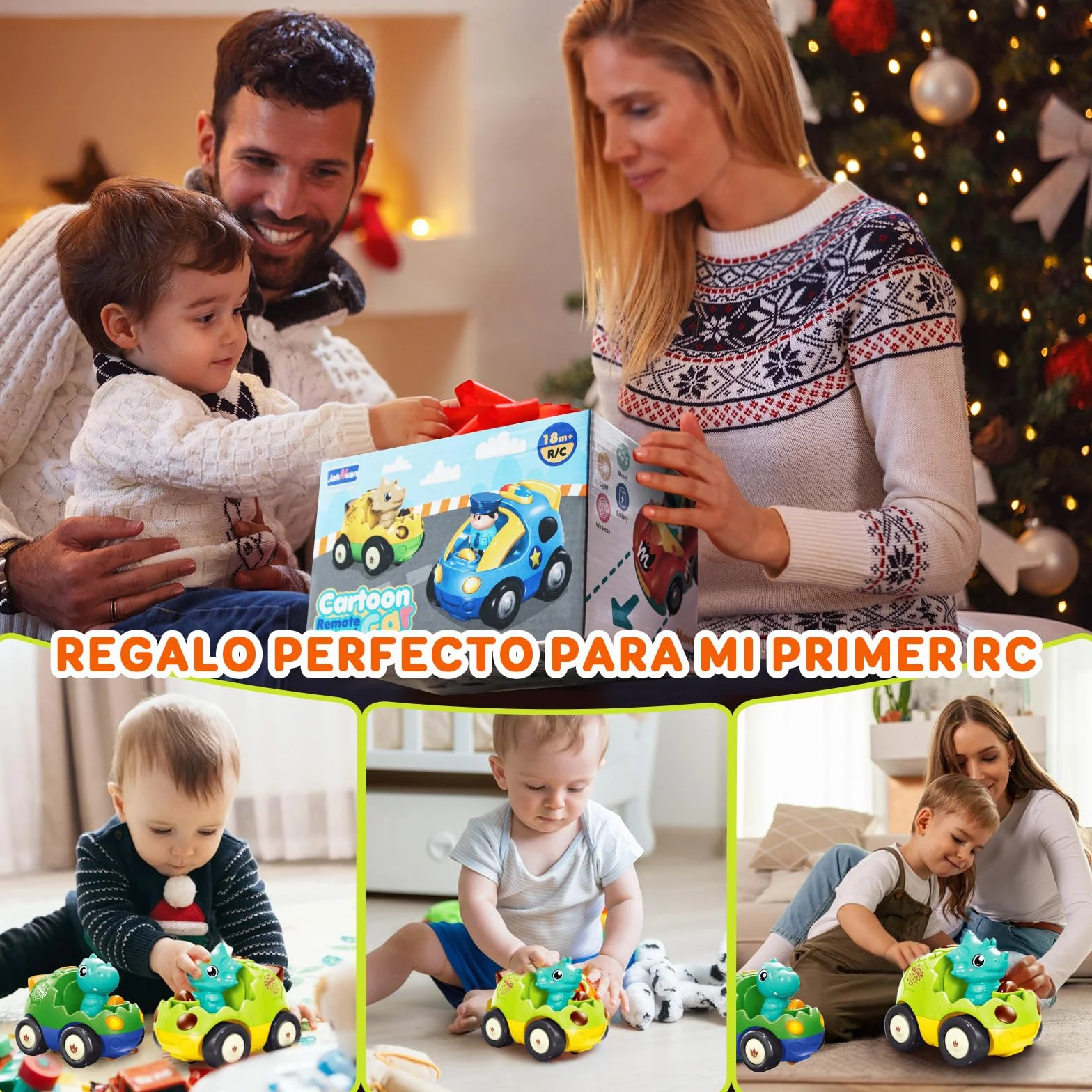 Coche de Dinosaurio RC para Niños Pequeños 18 Meses+ con Música y 2 Muñecas Intercambiables