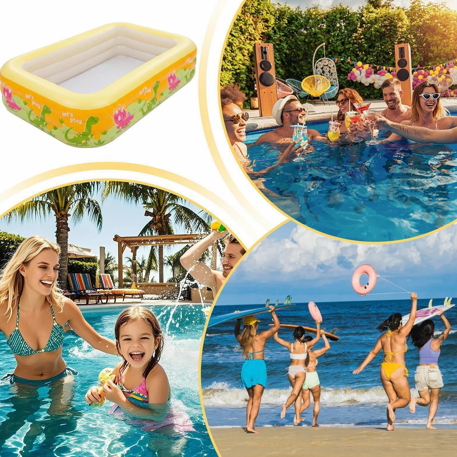 Piscina Infantil Hinchable Bañera Pvc Antideslizante | Piscina Hinchable Rectangular para Adultos Niñas Niños Interior Exterior Jardín Patio Piscina Playa Verano