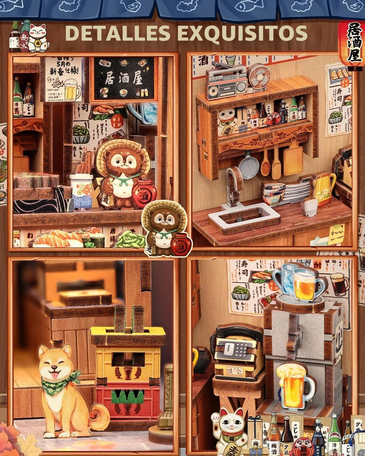 CUTEBEE Book Nook Kit para Adultos - Maqueta 3D Izakaya Japonesa en Miniatura, Casa de Muñecas con Decoración para Estanterías, Puzzle de Madera DIY y Regalo Creativo（Choshi no Shitamachi）