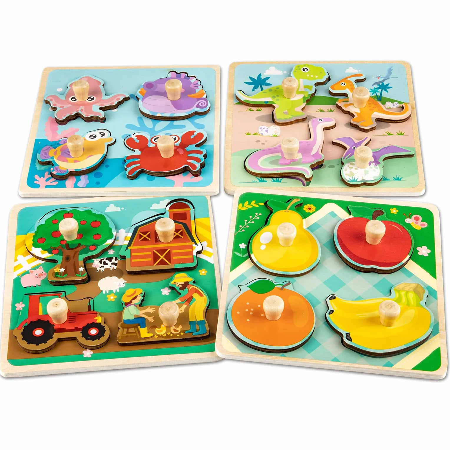 Puzzle Madera 1 2 Año 4Pcs Puzzles Infantiles de Madera con Mango Juguetes Montessori Bebe Rompecabezas Educativos
