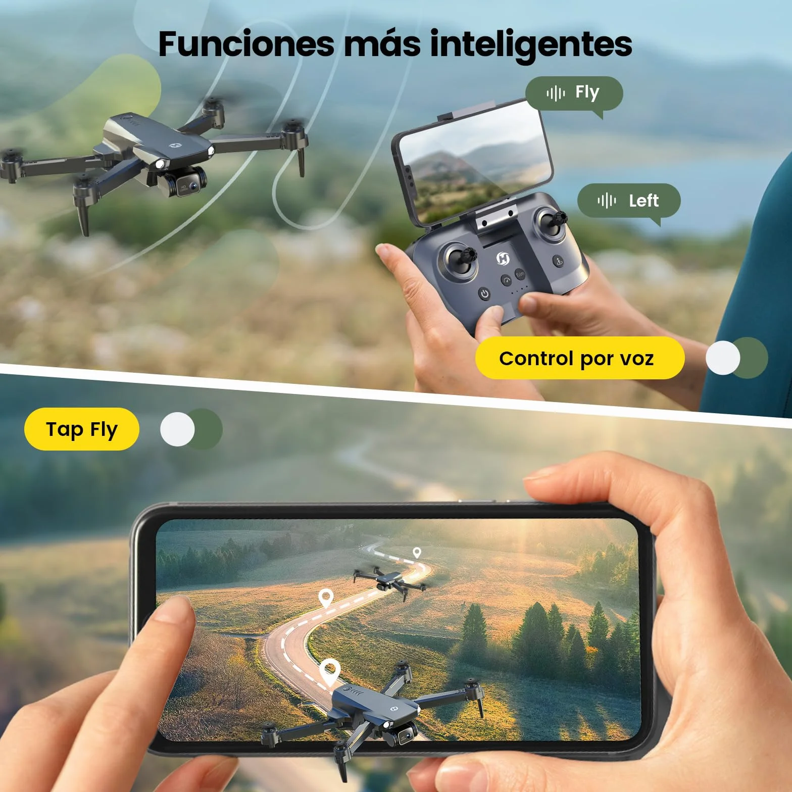 Dron plegable Holy Stone HS290 con cámara FPV HD de 1080P, cuadricóptero RC con flujo óptico, control por aplicación, 3 velocidades, 2 baterías modulares, regalo de juguete cristiano para niños, C0