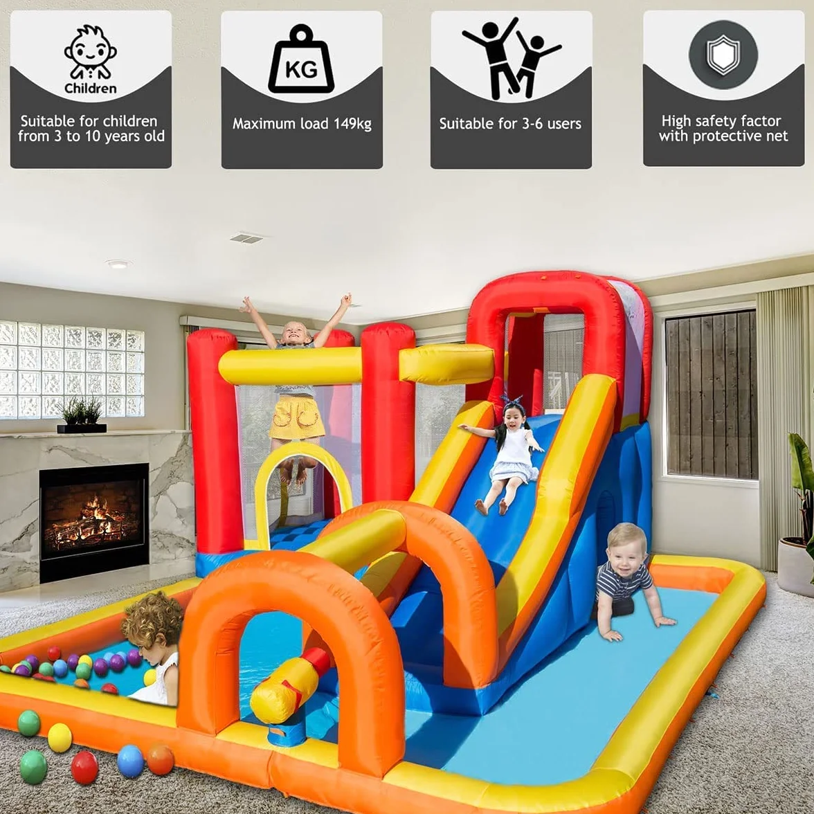 Baralir Castillo Hinchable con Ventilador, tobogán seco y de Agua, Puede albergar 3~5 niños al Mismo Tiempo. Castillo para niños para Uso Interior o Exterior 400 × 320 × 200 cm