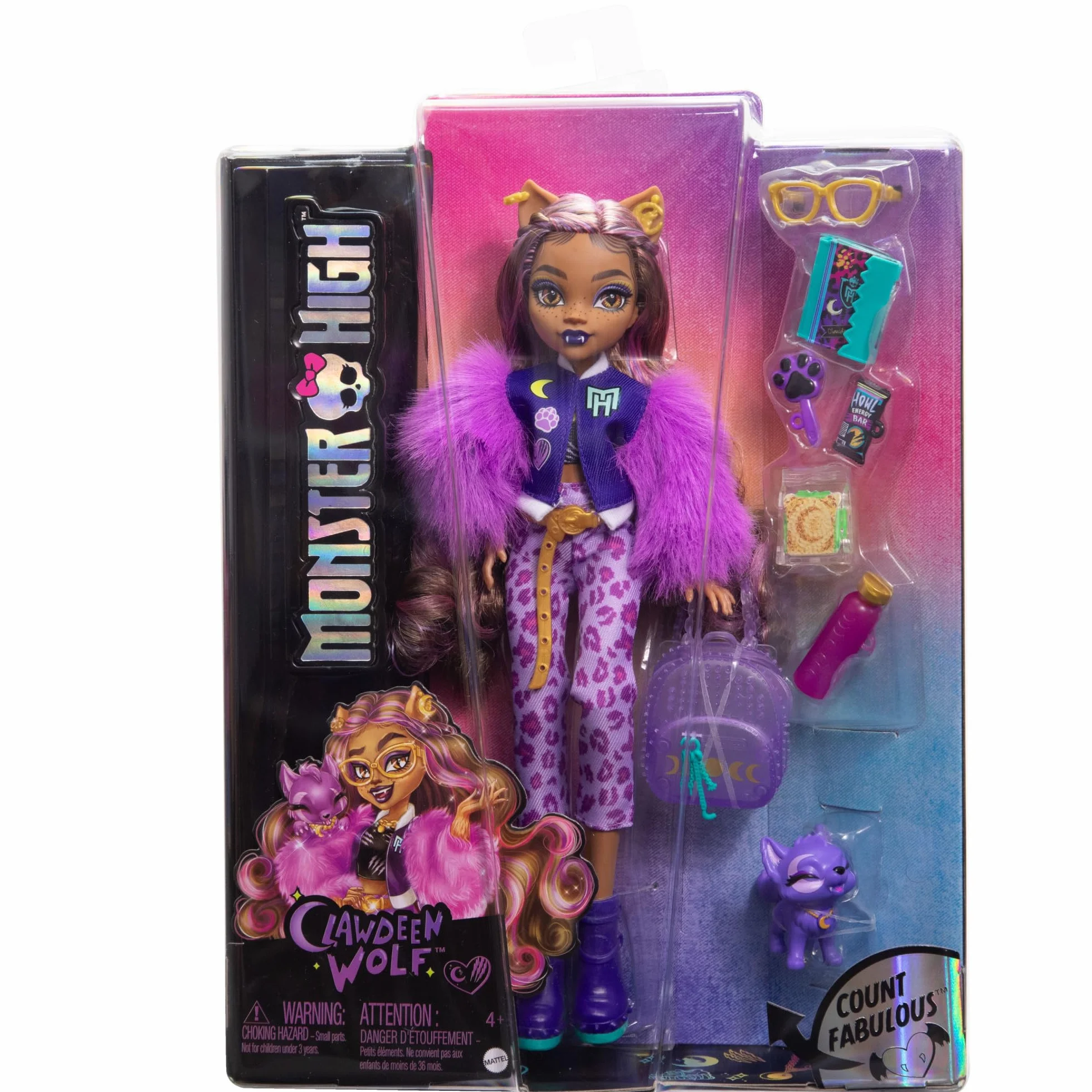 Monster High Fabulosa Clawdeen Wolf Muñeca articulada con Mascota Crescent, Conjunto de Moda y Accesorios, Juguete +4 años (Mattel HRP65)