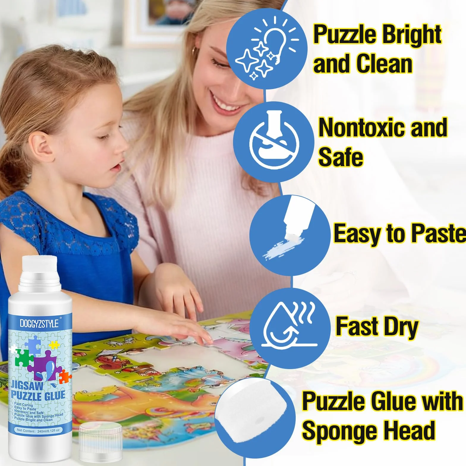 240ML Pegamento Para Rompecabezas Actualizado Con Aplicador,Pegamento Transparente Soluble En Agua Para Rompecabezas Especial Para Manualidades,No Tóxico Y De Secado Rápido,240ML Puzzle Glue