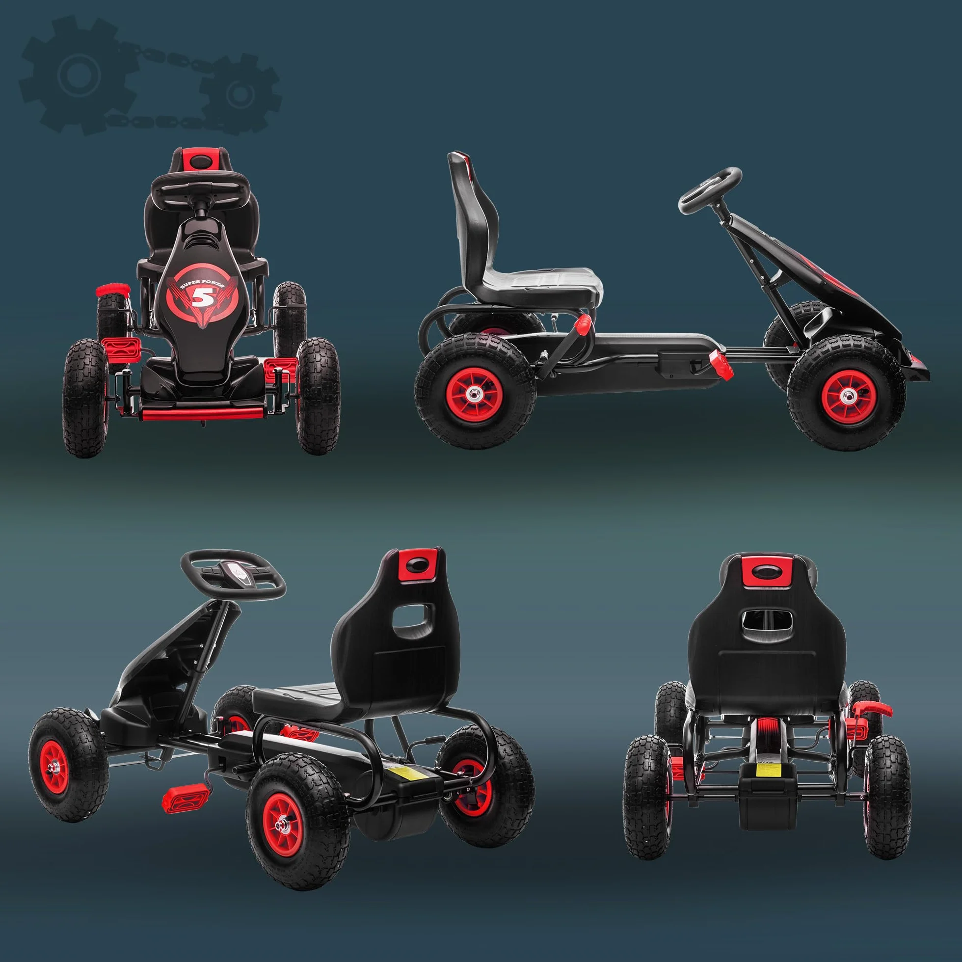 HOMCOM Go Kart a Pedali per Bambini 5-12 Anni con Sedile Regolabile, 50 kg Portata, Veicolo a Pedali per Bambini con Marcia, Avanti, Retromarcia, Freno a Mano e Ruote in EVA Antiscivolo, Rosso