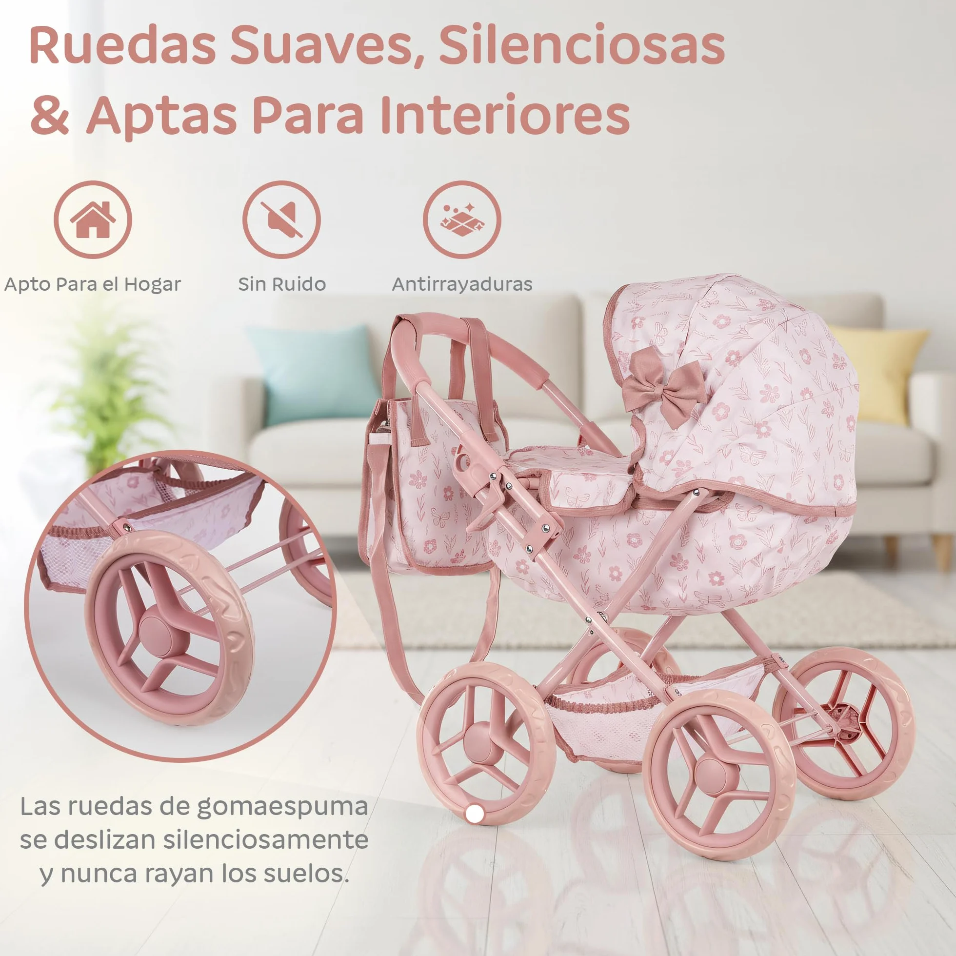 Kinderplay Cochecito de muñecas Profundo con Bolsa y Lazo KP0263A