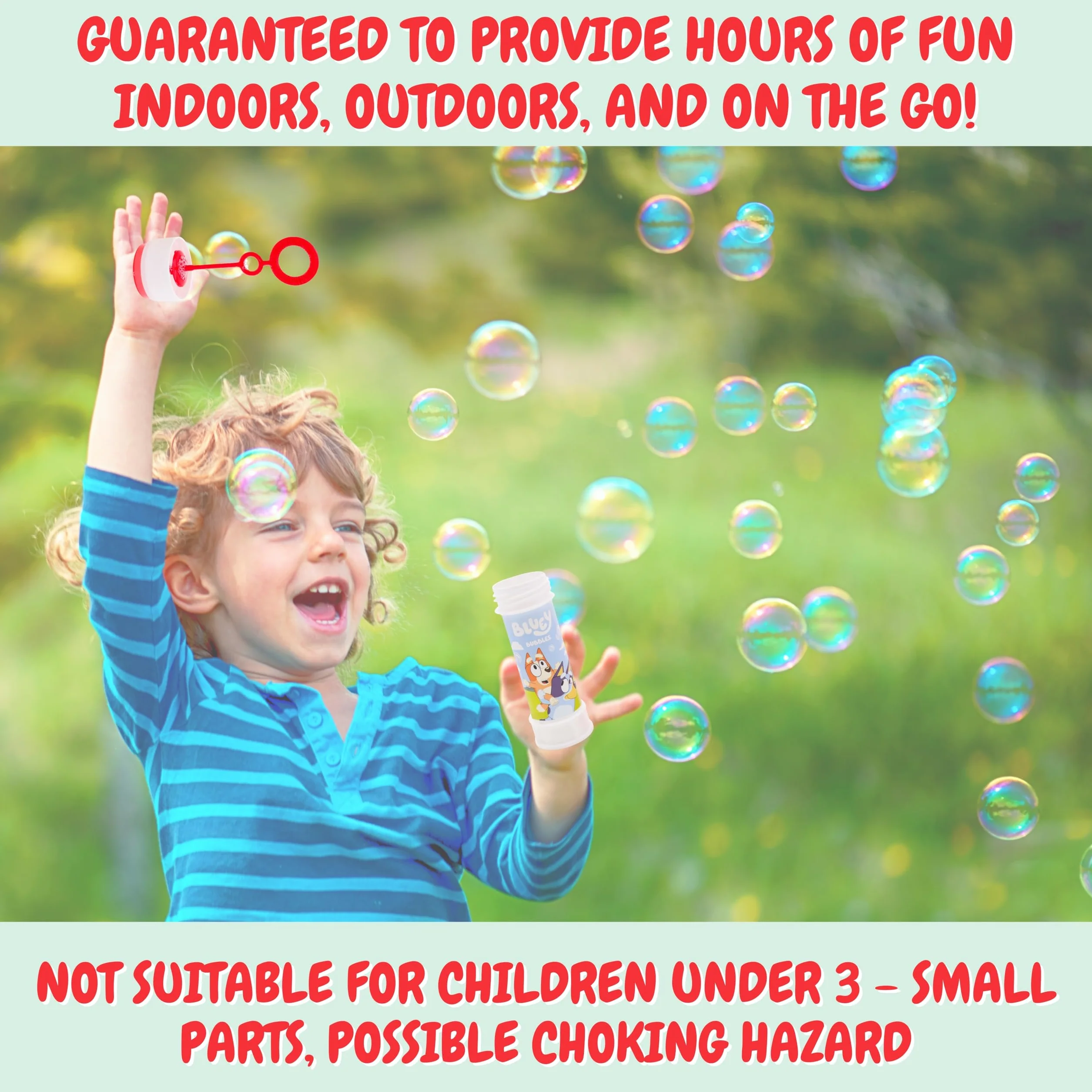 Toyland® Pack de 12 Bluey Botes de Burbujas con Varitas, Solución de 60ml y Tapa de Laberinto Novedosa - Juguetes para bolsitas de Fiesta y Dinero de Bolsillo