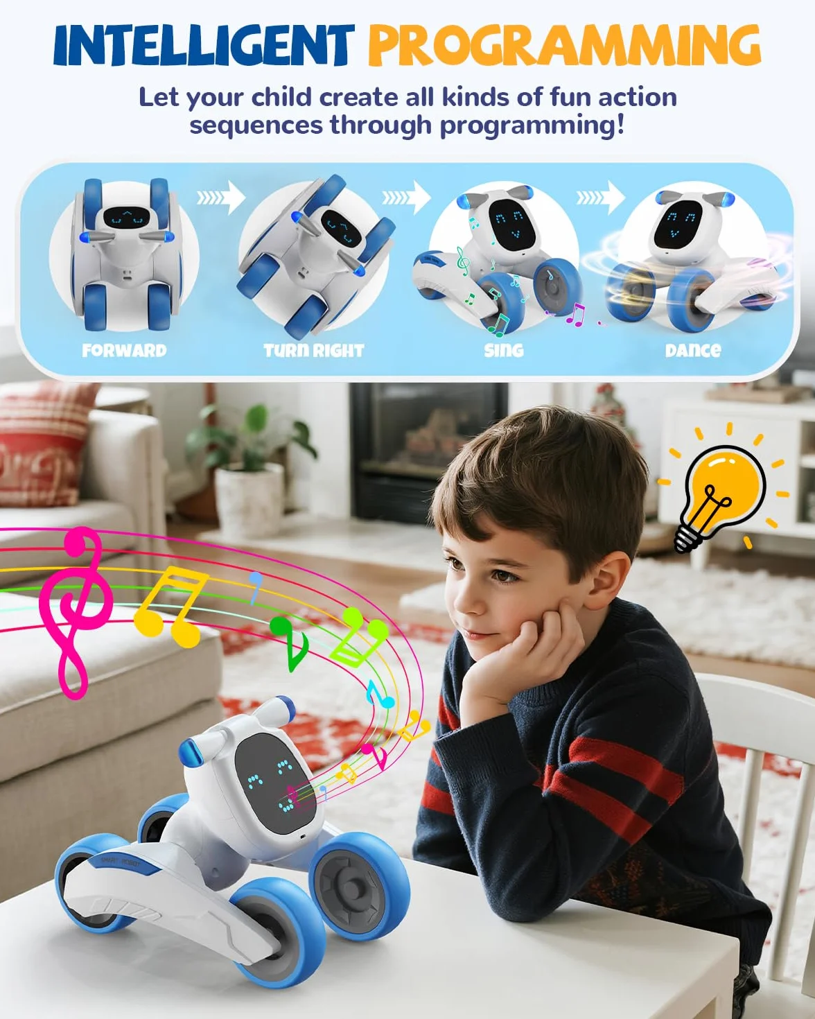 Robot Juguete, Robot Teledirigido para Niños con Expresión LED, Programable, Control por Voz (Solo en inglés), Interactivo Inteligente, Regalo para Niños y Niñas 3 4 5 6 7 8 9 10 11 12 Años