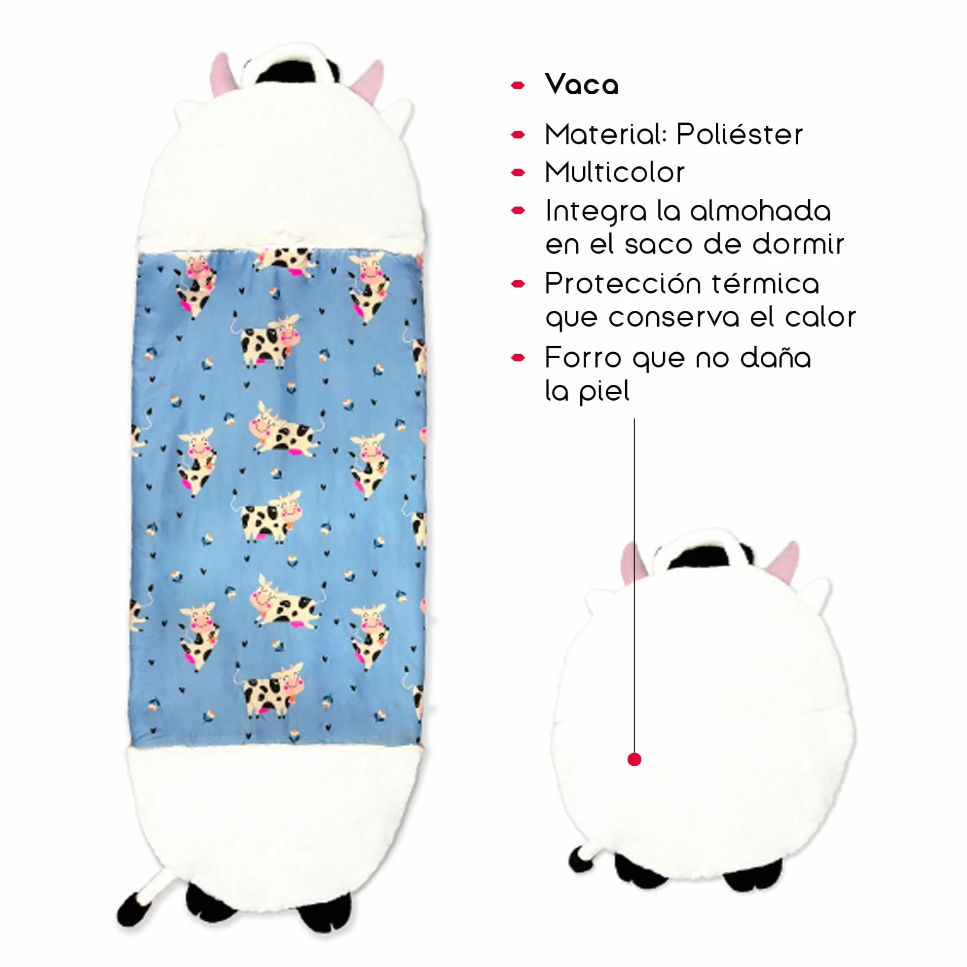 TIENDA EURASIA – Saco Dormir Infantil | Poliéster | Plegable | Integra la Almohada en el Saco de Dormir | Sacos de Dormir Bebe | Conserva el Calor | con Cremallera