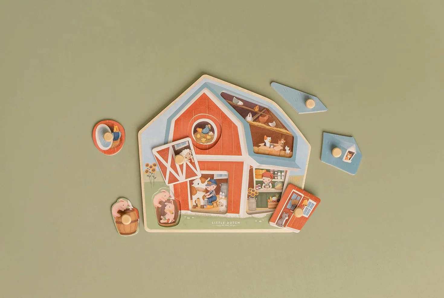 Little Dutch 7158 - Puzzle de madera con mango de madera FSC