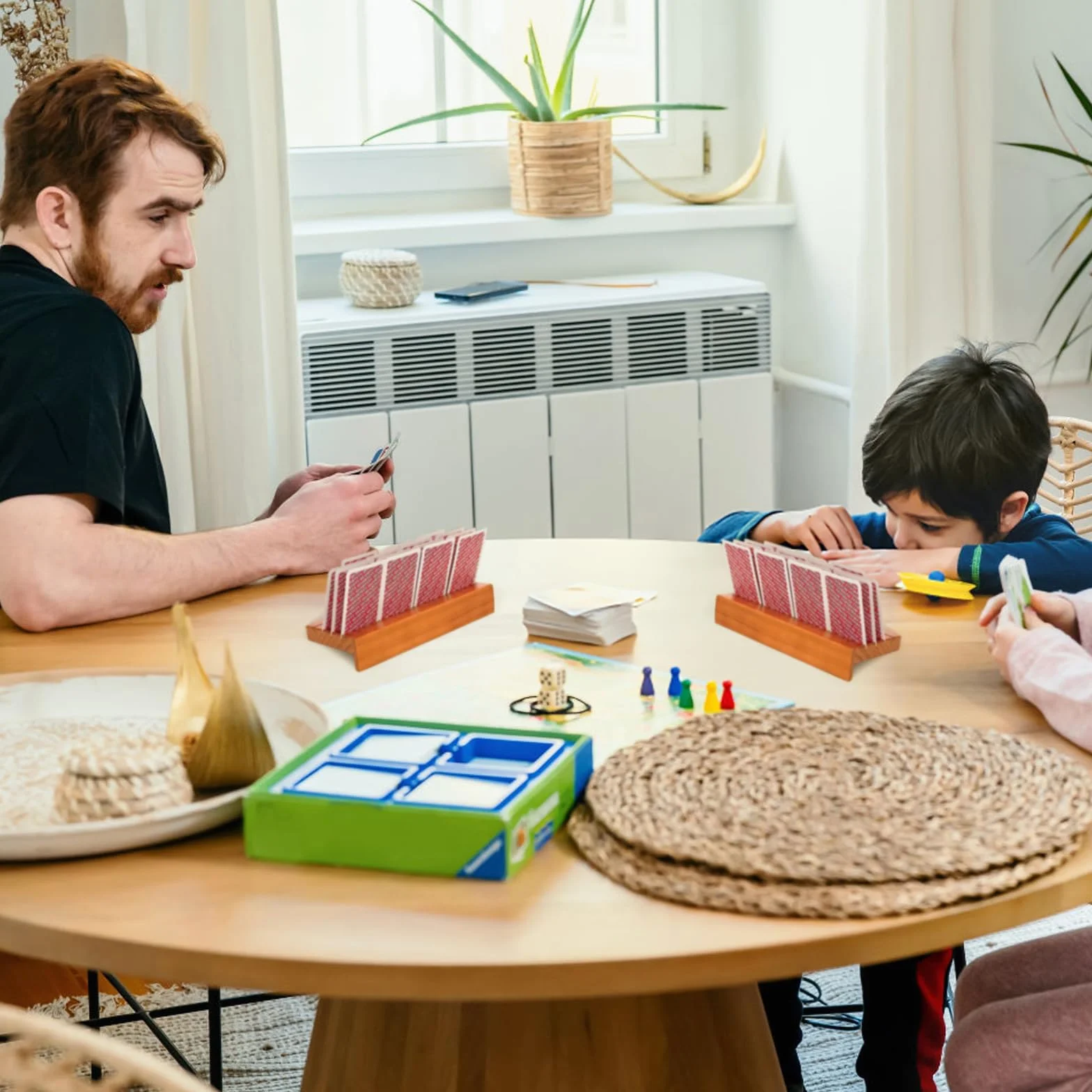 2 soporte para tarjetas para niños y juego, madera, manos libres, póker, 33