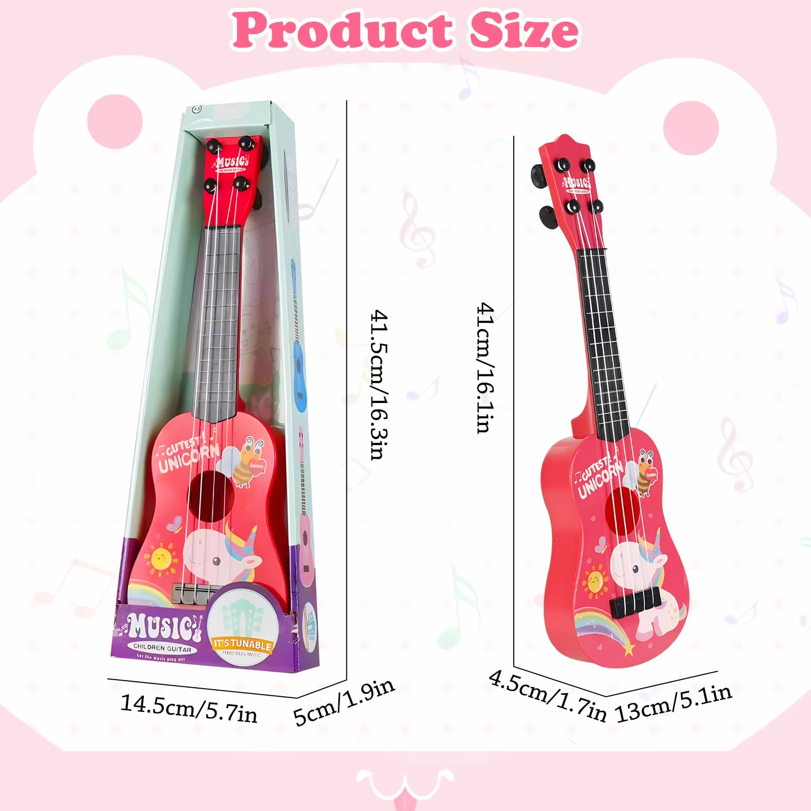 Guitarra de Juguete para Niños - 42cm con 4 Cuerdas Ajustables - Ukelele Música Juguete para Pequeños Principiantes Niñas