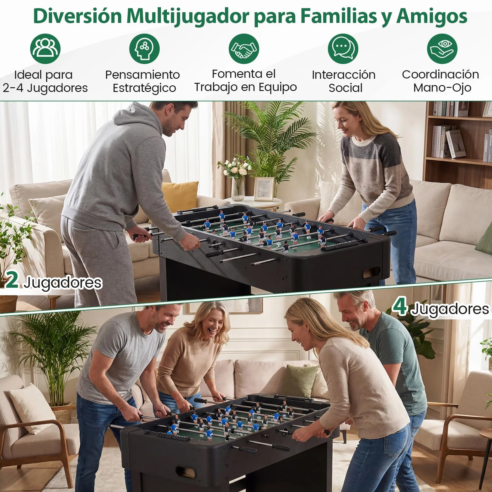 COSTWAY Mesa de Futbolín, Mesa de Juego de Fútbol con Patas, 22 Jugadores, 2 Pelotas y Marcadores Deslizantes, Set de Fútbol Arcade para Niños y Adultos, Salas de Juegos