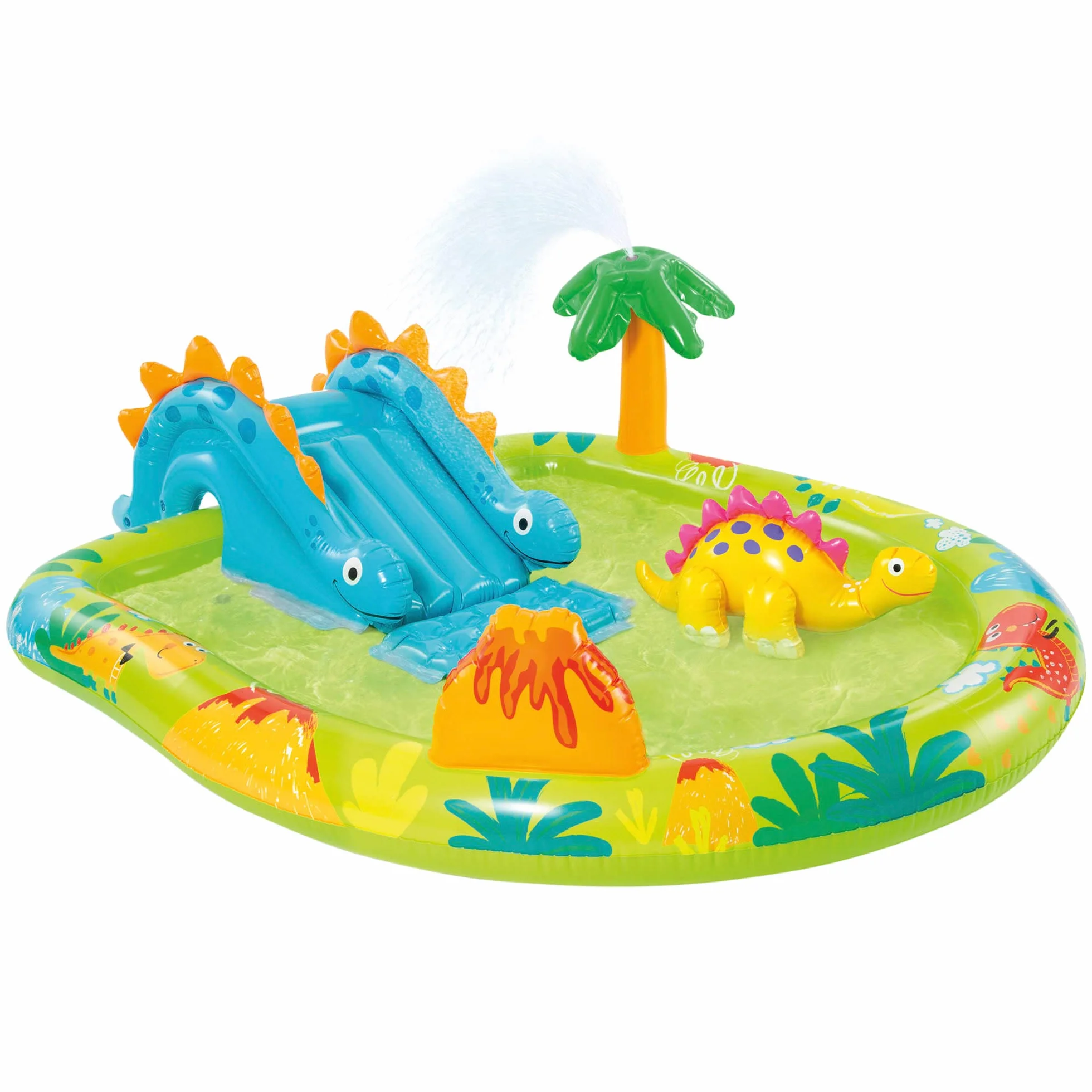 INTEX Piscina infantil hinchable con dispersor de agua y tobogán dinosaurio