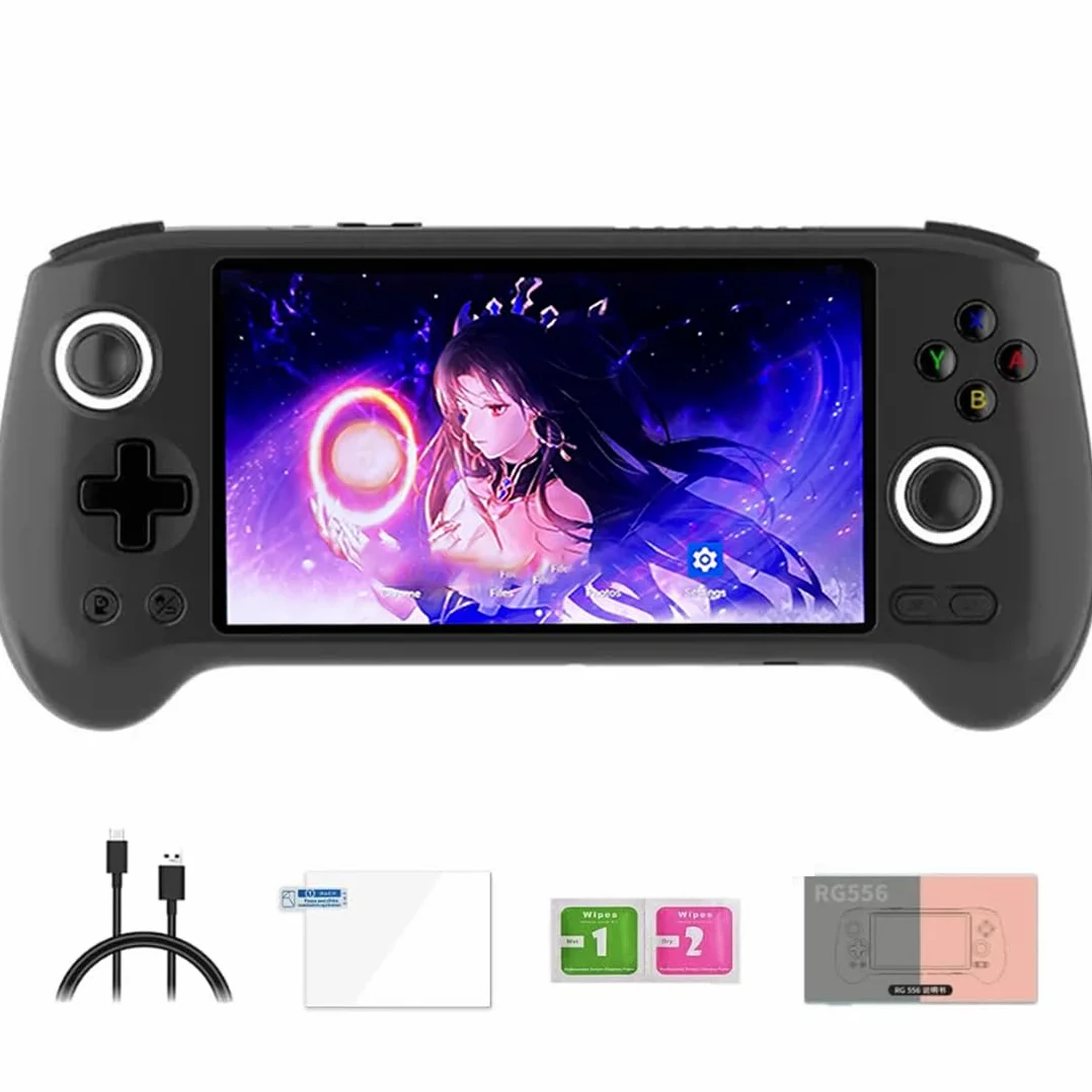 RG556 - Consola de juegos de mano retro, Android 13 Unisoc T820 de 5.4 pulgadas, compatible con pantalla AMOLED WiFi, reproductor de videojuegos para adultos y niños (4+128G)
