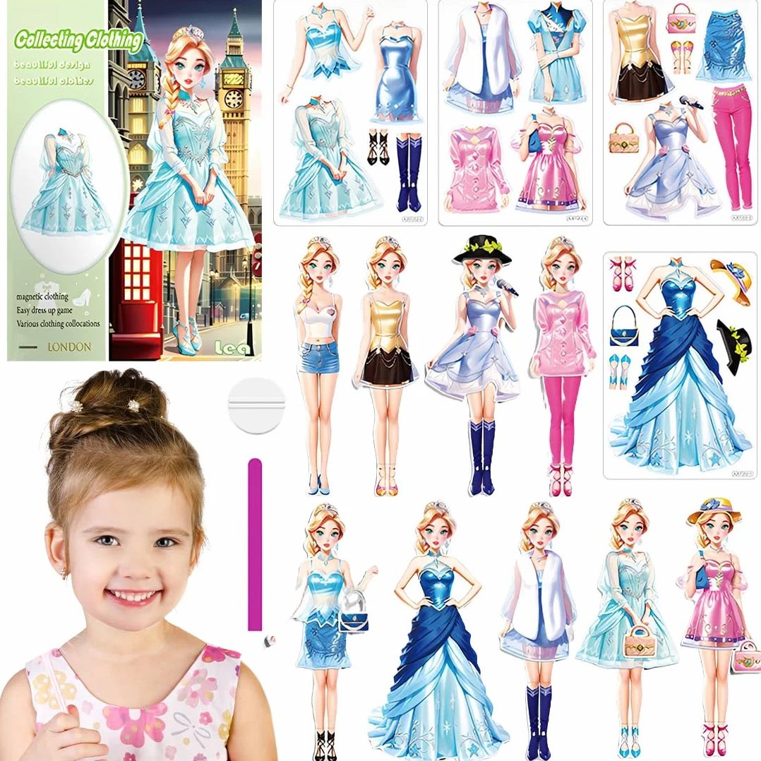 Muñecas de Vestir Magnéticas Muñeca de Papel de Vestir de Princesa Juguete de Juego de Viaje de Simulación y Juego Muñeca de Portátil para Vestir Princesas Regalo para Niña (Lea)