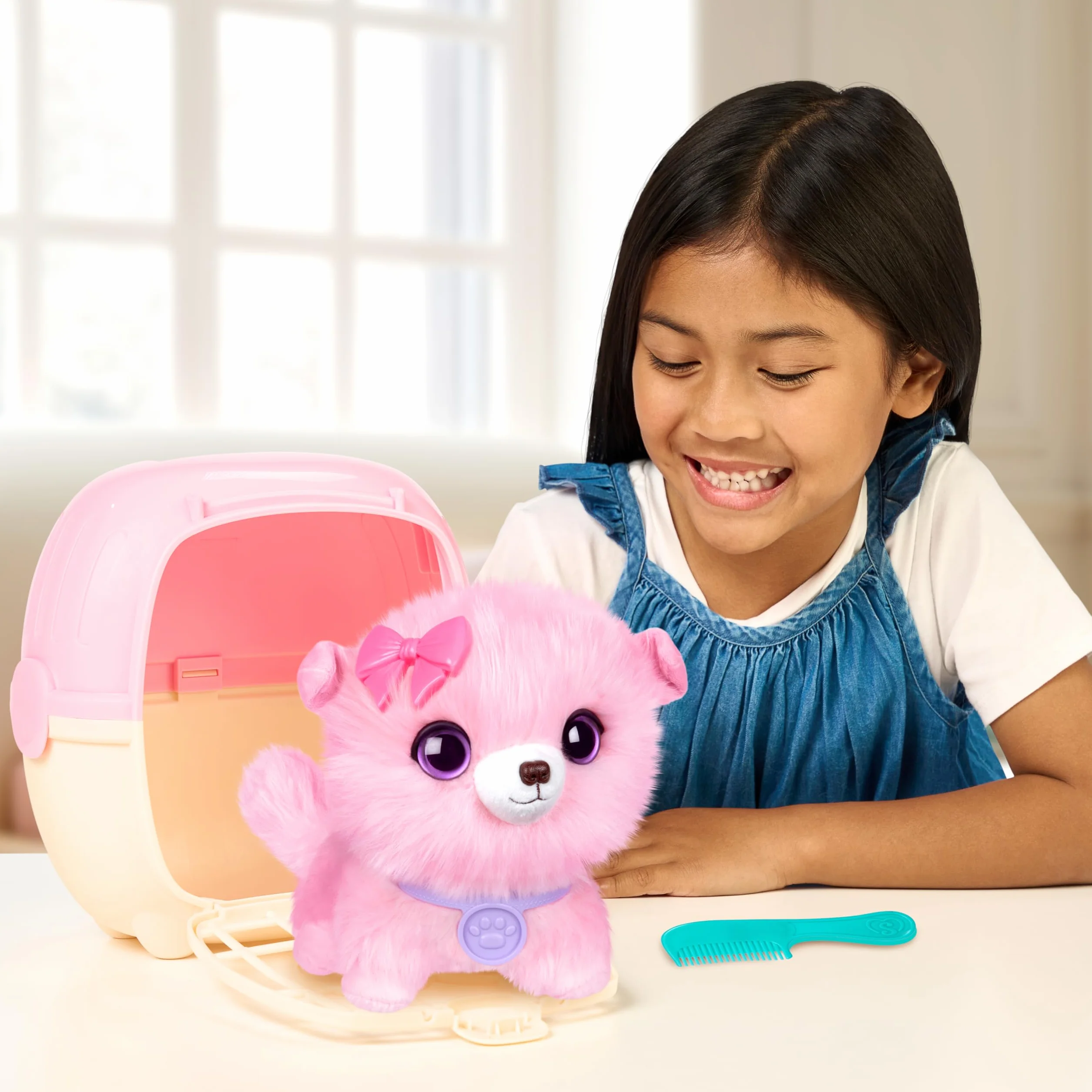 SCRUFFALUVS Little Live Pets Scruff Mascota Rosa - Peluche Sorpresa, 19 cm - Lava para Descubrir 1 de 3 Mascotas rescatadas: Perrito, Conejito o Gatito - Incluye un transportín Deluxe de 22 cm