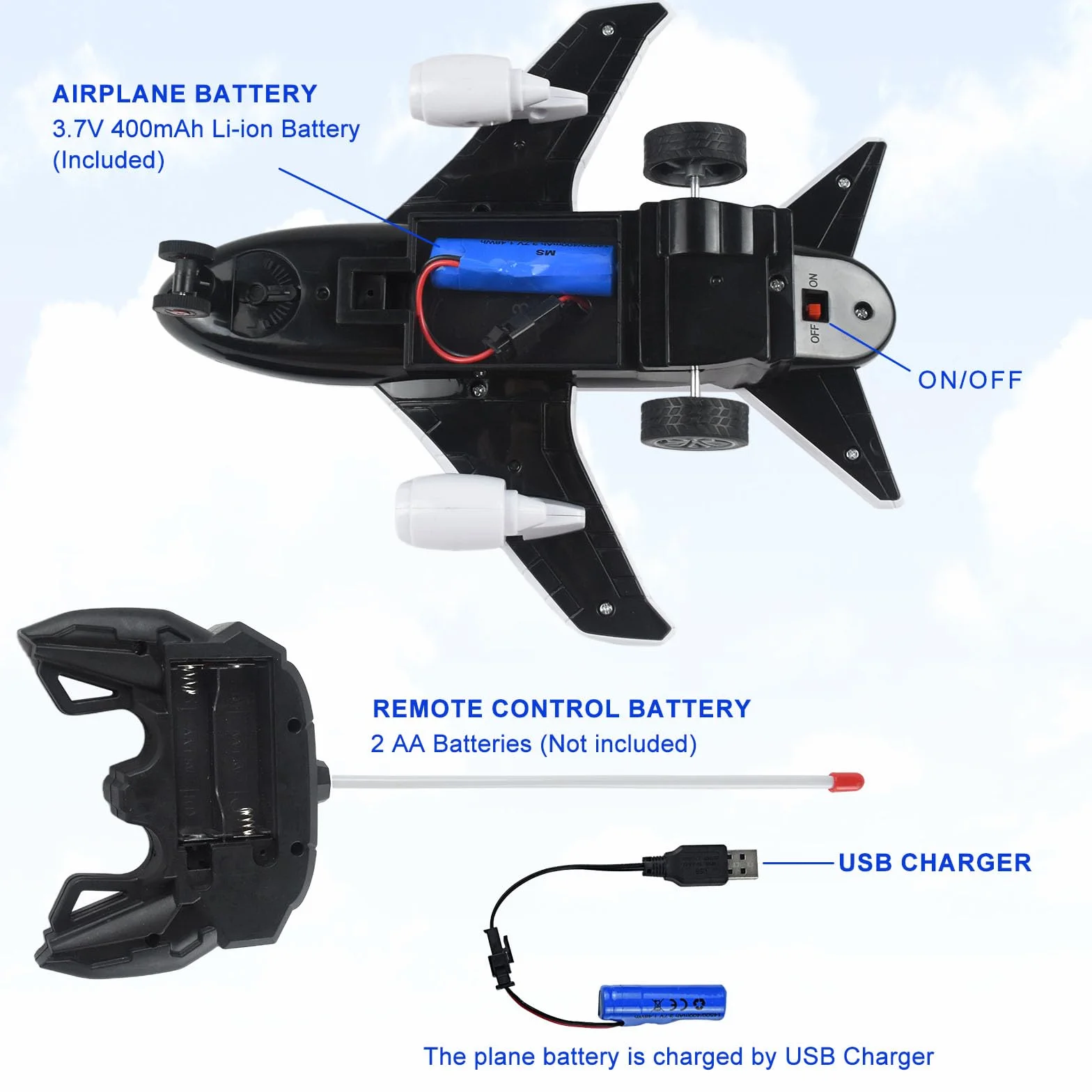 Avión teledirigido para niños a partir de 6 años, vehículo de tierra teledirigido (no volable) con luz, mando a distancia, recargable, juguete ABS para niños y niñas