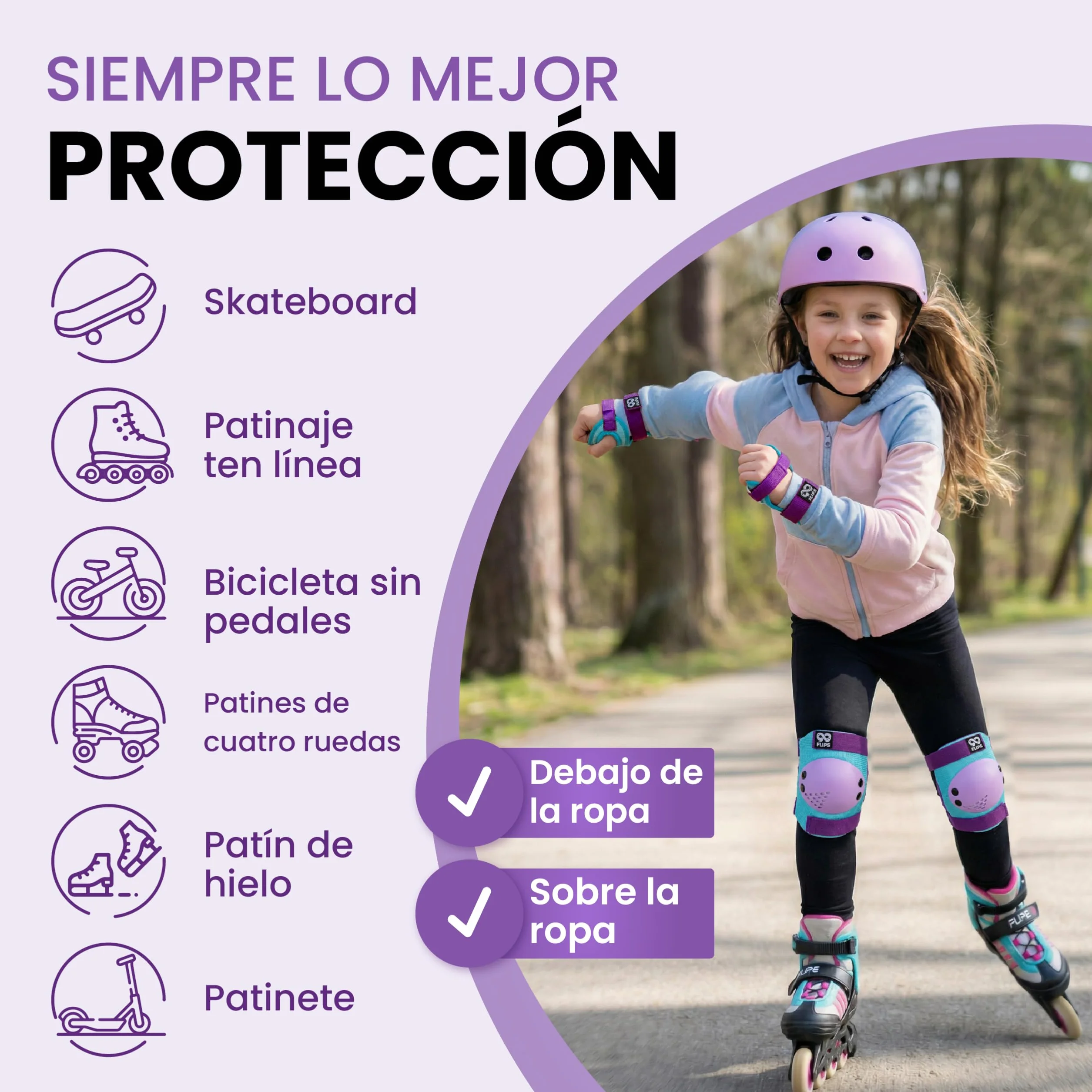 99FLIPS Protecciones Patines Niña 3-12 Años Rodilleras Coderas 6 Piezas Protectores Monopatín Patines Línea BMX