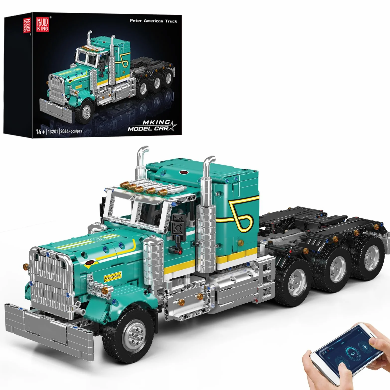 Mould King 13201 Technik American Truck - Juego de construcción de coche de juguete para construcción de coche, bloques de construcción clásicos, para adultos a partir de 14 años (2064 + piezas)