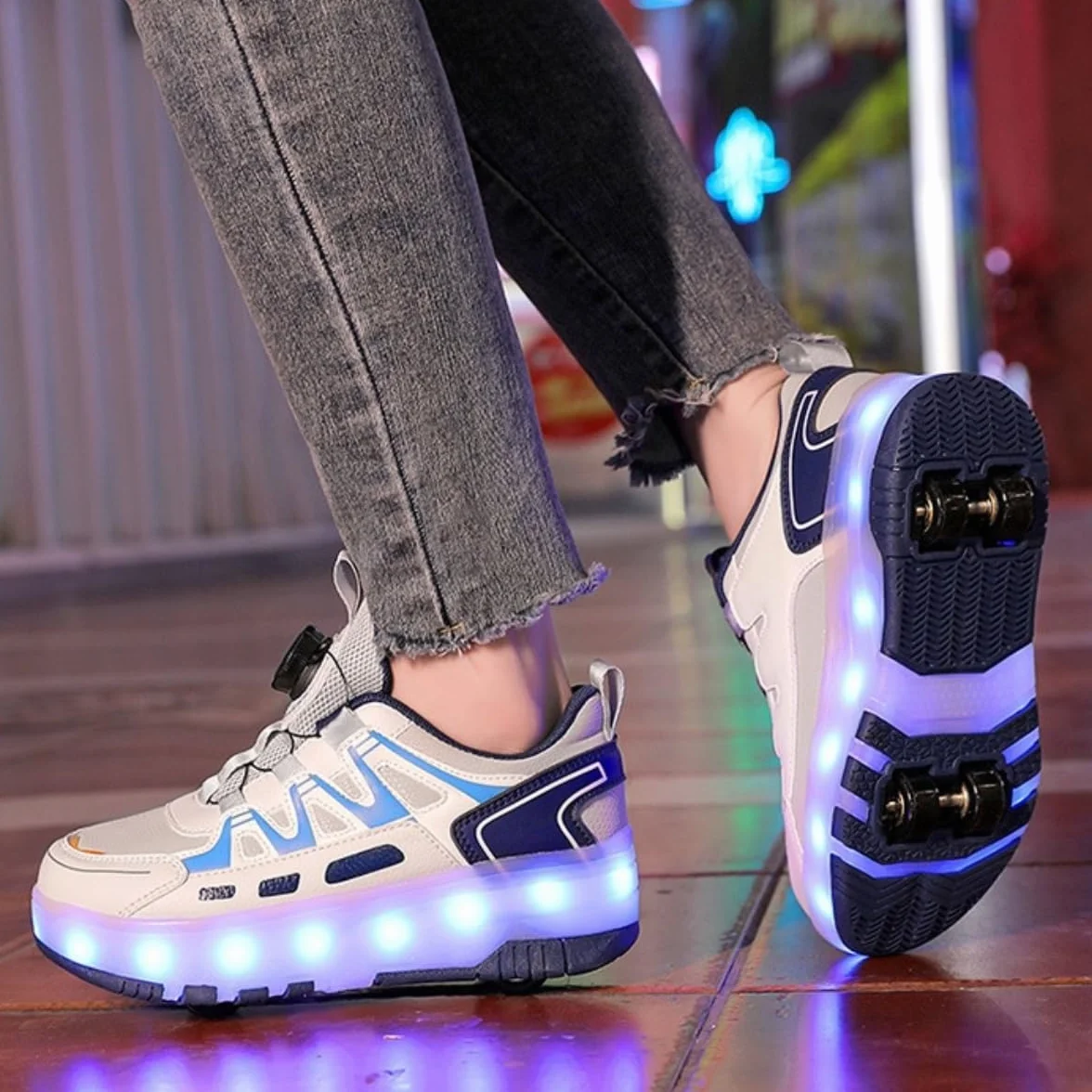 Mateju Zapatos con Ruedas para Niñas Niños, Patines con 4 Ruedas Retirable, Zapatillas de Skateboarding Brillar en la Noche