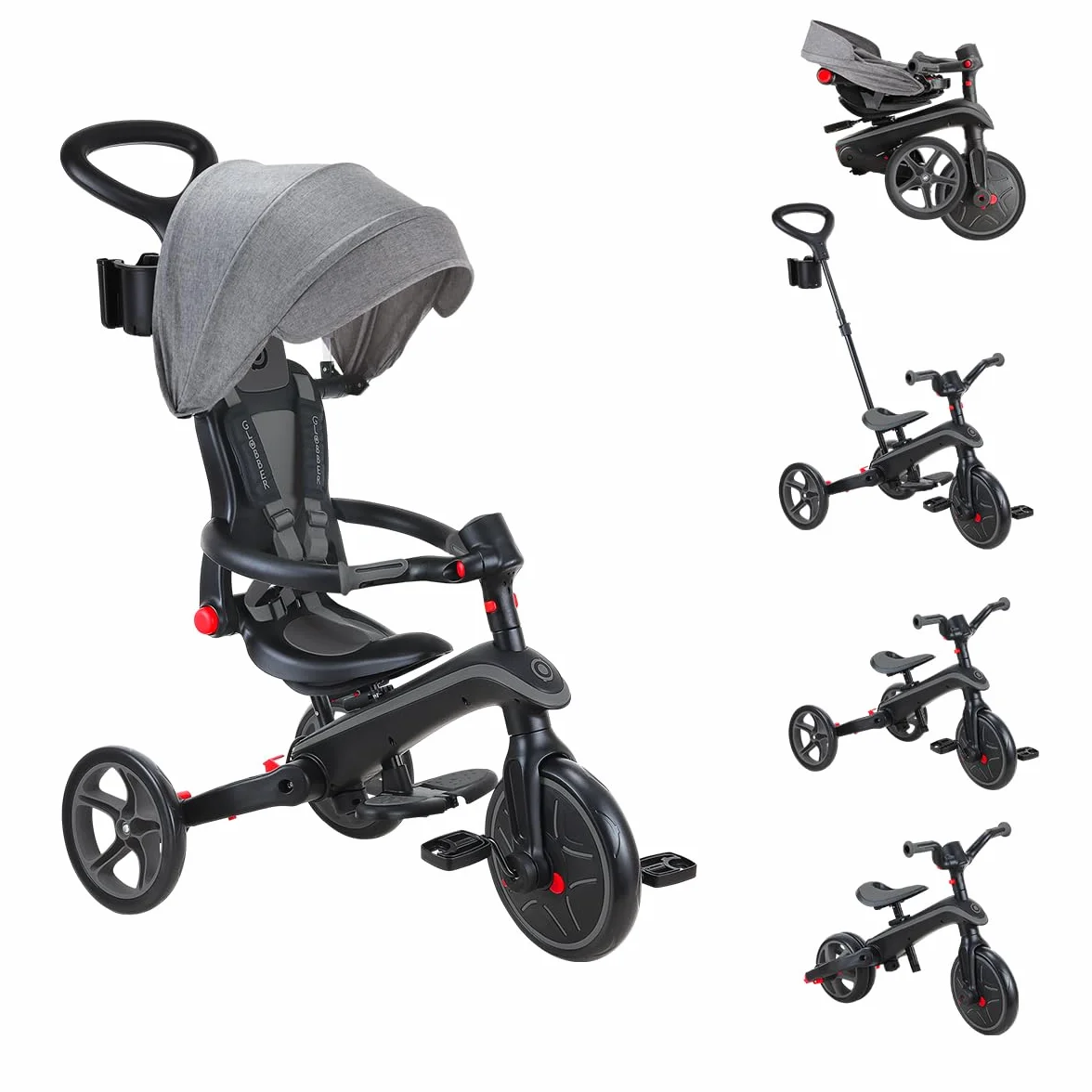 Globber Tricycle Explorer 4 en 1 - Triciclo Plegable y escalable en draisiana para niños de 10 Meses a 5 años