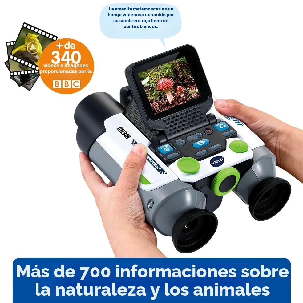 VTech Genius XL - Prismáticos de vídeo interactivos, binoculares Infantiles de 10 x 21 con Pantalla a Color, Fotos y Videos de la BBC, Juguete científico Educativo, Regalo para niños a Partir de 5
