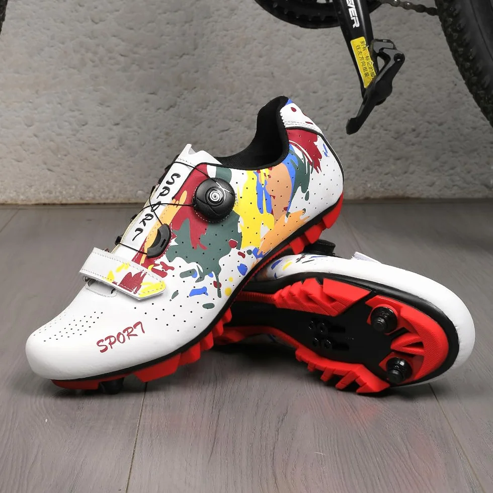 Hixingo Zapatilla de Ciclismo Hombre Mujer Graffiti Colorido Impresión Zapatos MTB Compatibles SPD Lock System