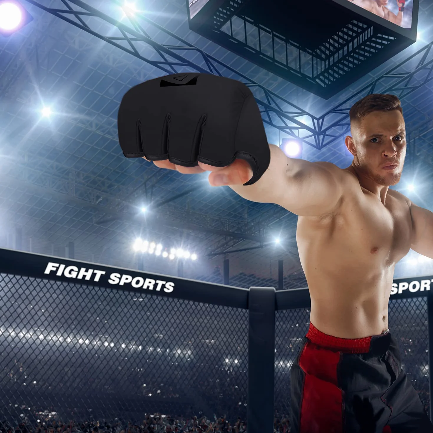 AQF Guantillas MMA Palma Abierta Cuero Sintético Guantes Boxeo Saco Entrenamiento Kickboxing