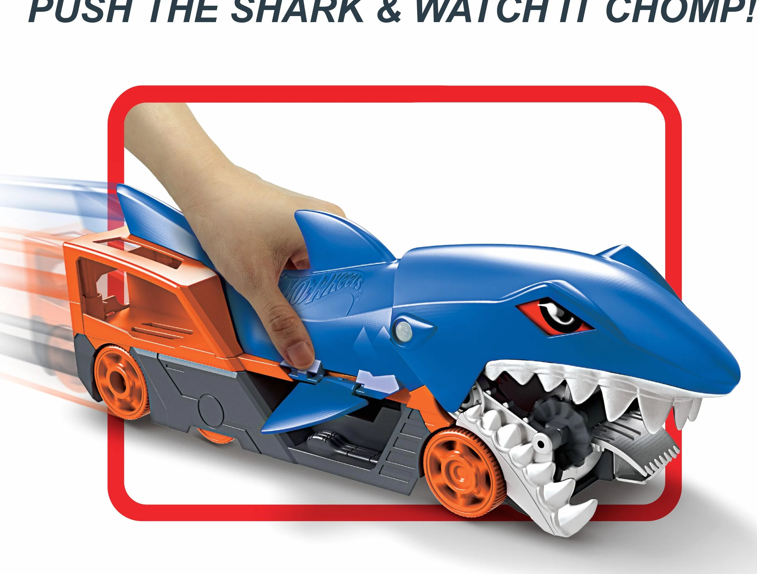 Hot Wheels Tiburón mastica Coches, Guarda y transporta hasta 5 Coches de Juguete Die-Casts (Mattel GVG36)