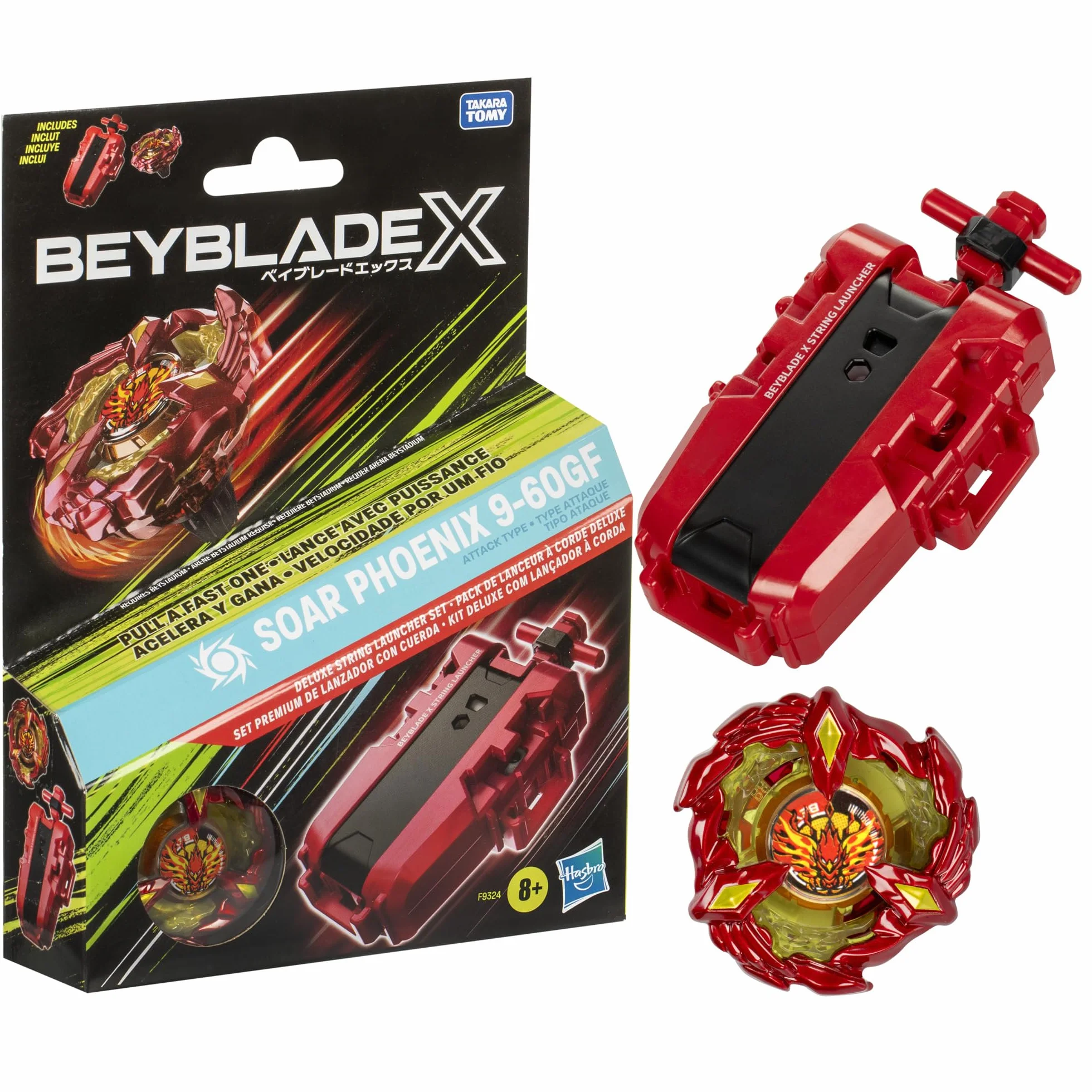 Beyblade X Set Premium Lanzador Cuerda Top Soar Phoenix 9-60GF Trompo Juguete Competición