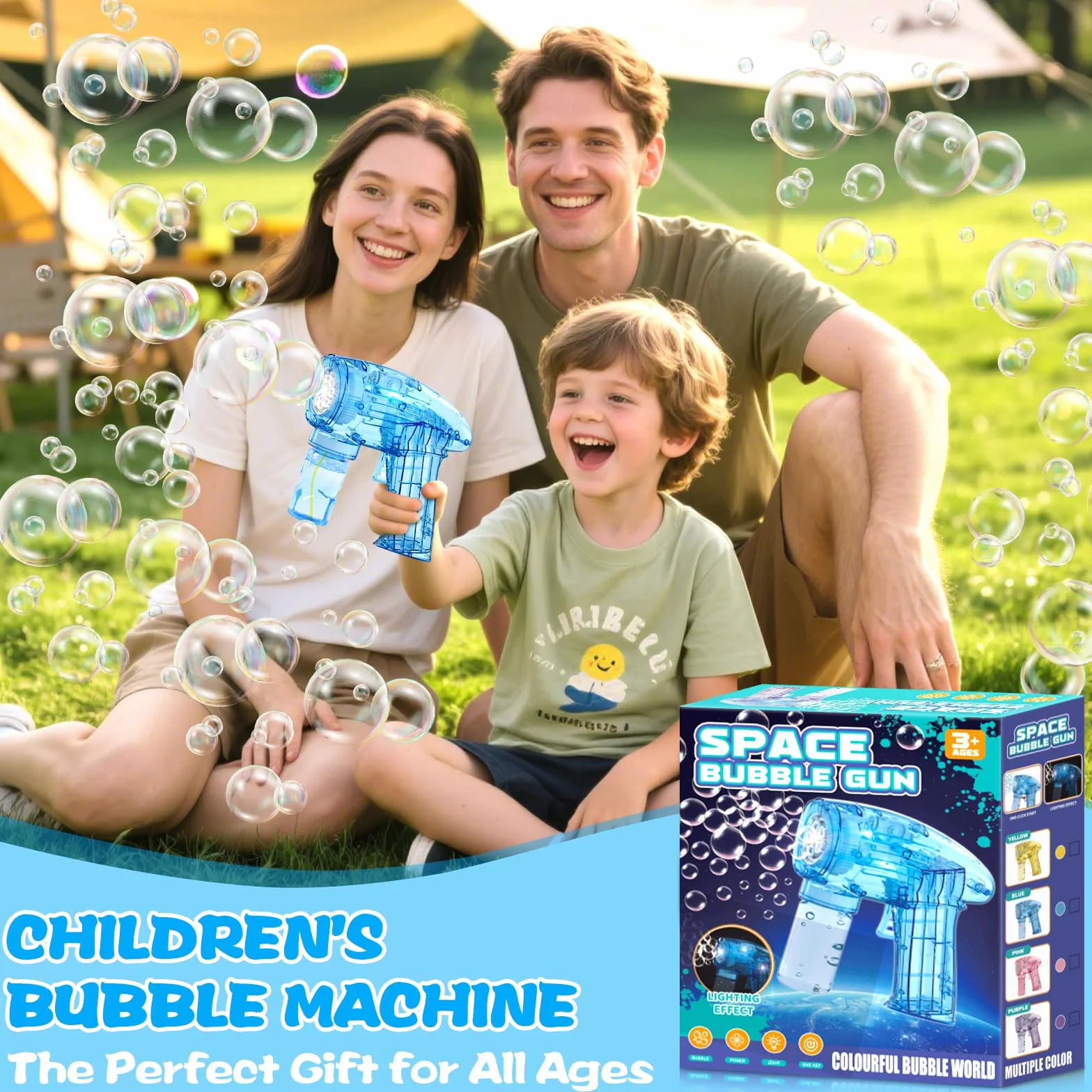 3 Pistola Pistola Burbujas, Pistola De Burbujas para Niños, con 6 Botellas, 3 Bolsas, Solución, Bubble Machine para Juguete De Verano, Actividad Al Aire Libre, Regalos De Fiesta