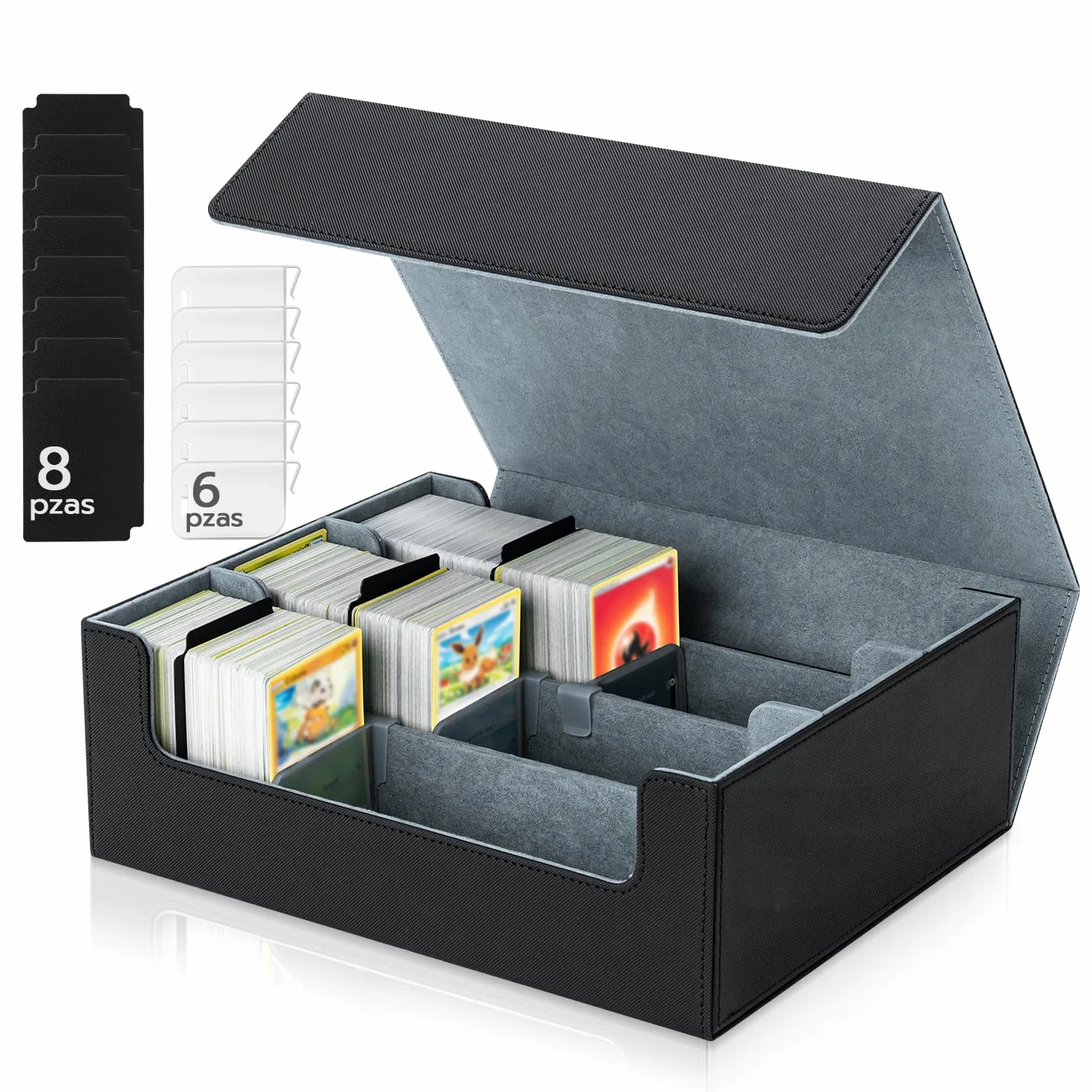 Caja Cartas para MTG, Card Deck Box para 1800+ Cartas Con Compartimento, Magnetic Flip Box con Cuero de PU para Cartas de Magic Commander TCG - [Negro]