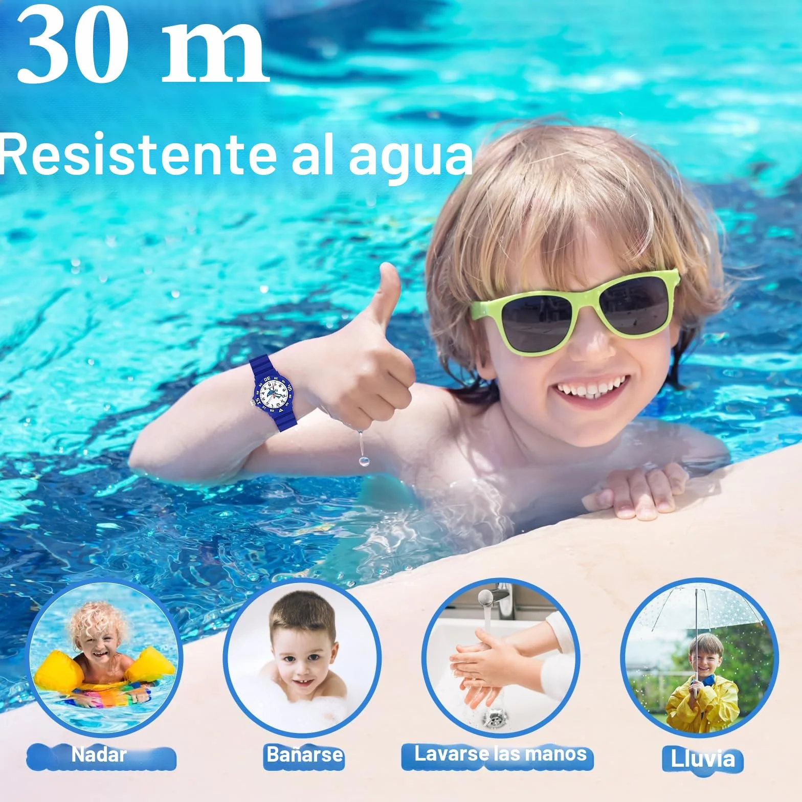 Reloj de Pulsera para Niños Analógico 30M Resistente al Agua Luz Nocturna 4-12 Años