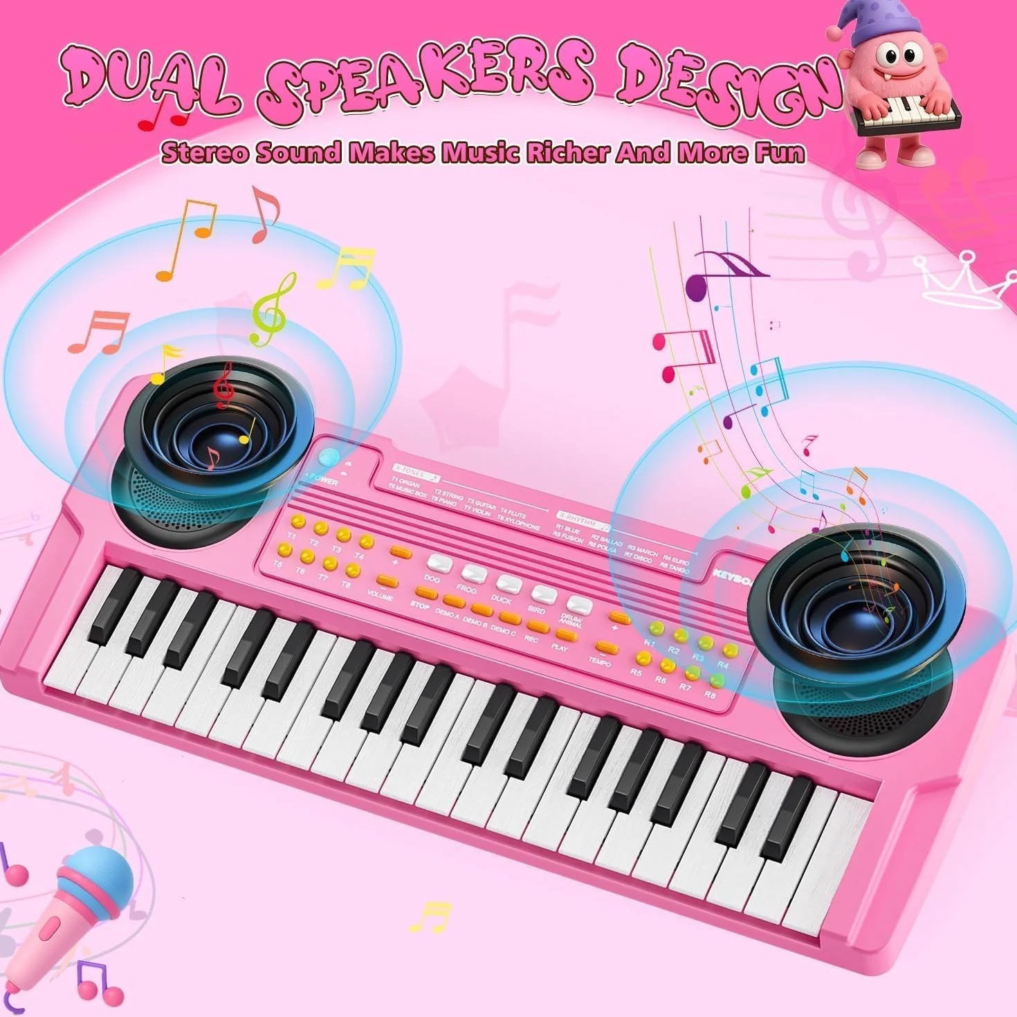 Teclado Piano Musical Educativo para Niños Piano Infantil Portátil 37 Teclas con Micrófono Juguetes Musicales Regalo para Niños y Niñas de 3 4 5 6 7 Años Rosa