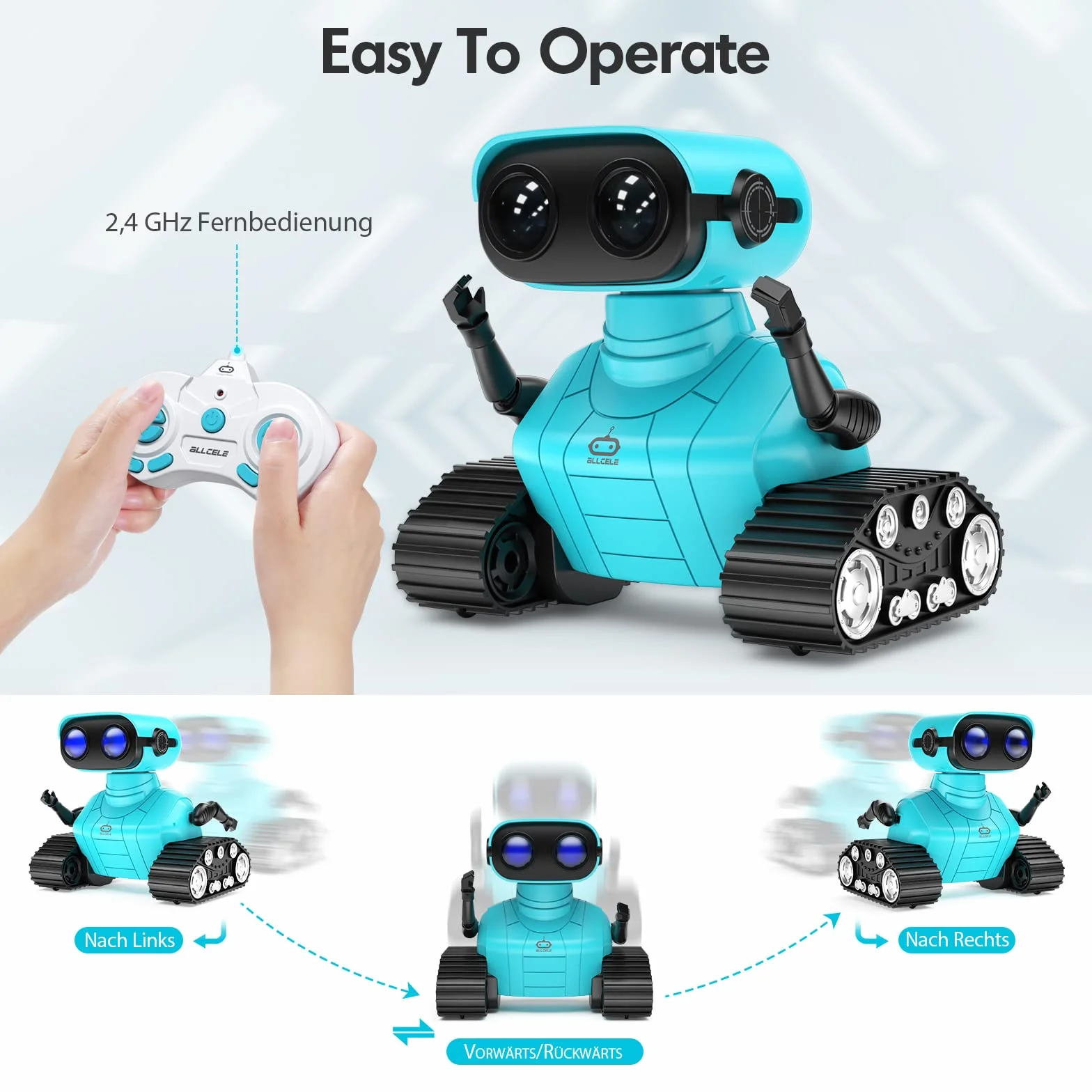 ALLCELE Robot de Juguete para niños, Recargable, con Ojos LED, música y Sonidos interesantes para niños a Partir de 3, 4, 5, 6, 7, 8 años, Regalo para niños y niñas, Color Azul