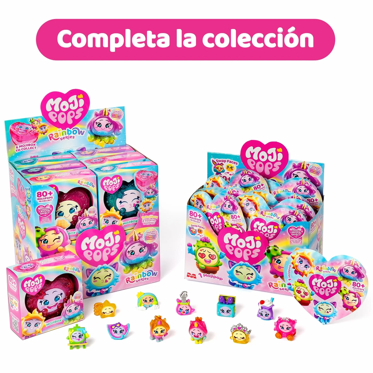 MOJIPOPS Rainbow Series – One Pack. Caja con 24 sobres con figuras coleccionables. Cada sobre Contiene 1 Mojipop sorpresa y 1 Checklist