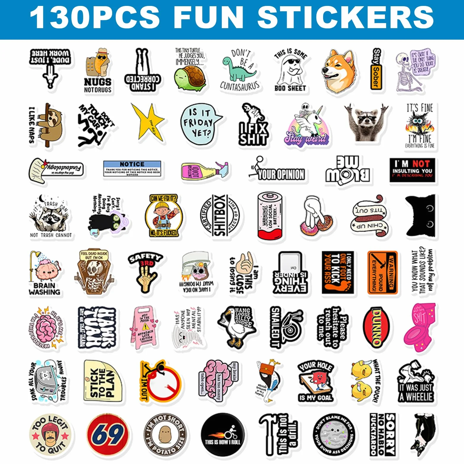 130 Piezas Conjunto De Stickers Divertidos, Material De PVC Impermeable, Calcomanías Geniales Y Graciosas para Adultos, Ideal para Botellas De Agua, Portátiles, Autos Y Más