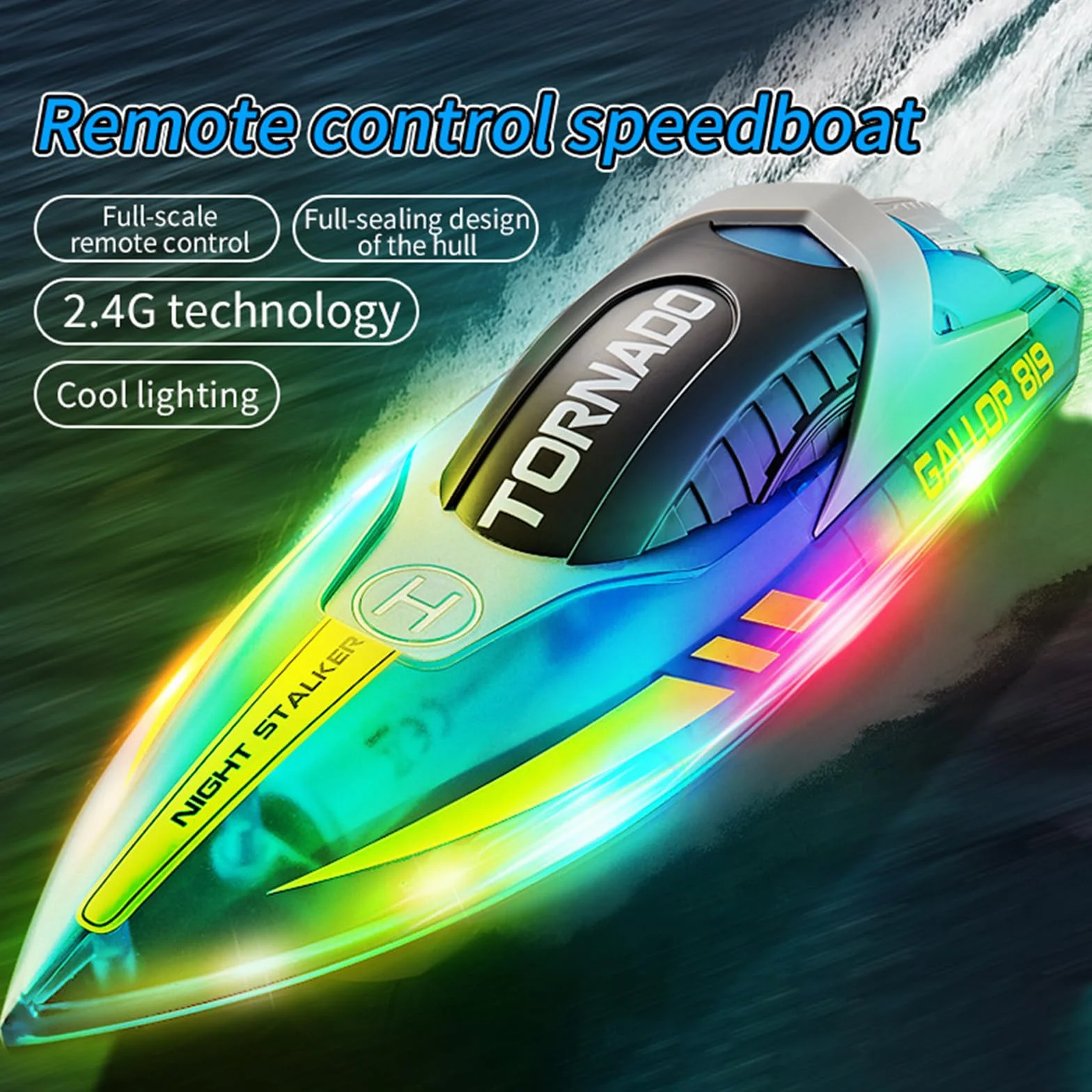 Barco Teledirigido, Barcos de Carreras de 2,4 GHz para Piscinas y Lagos, Barco RC con Luces LED y Alarma de Batería Baja, Barco de Control Remoto para Niños y Adultos (Verde)