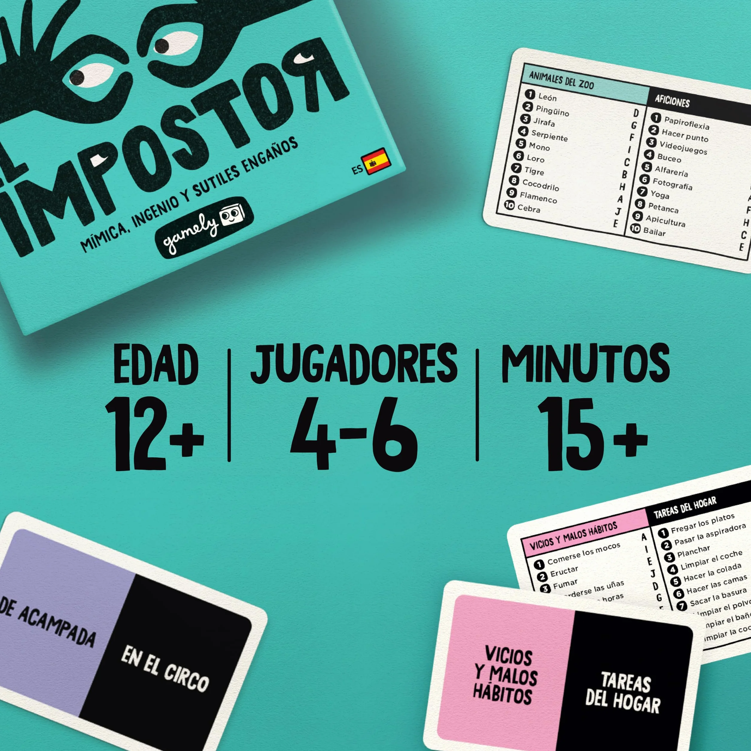 Gamely El Impostor | Divertido Juego de mímica e identidades secretas en Formato de Bolsillo – mentiras, conjeturas y Gestos discretos para Adultos, jóvenes y familias (Segunda Edición)
