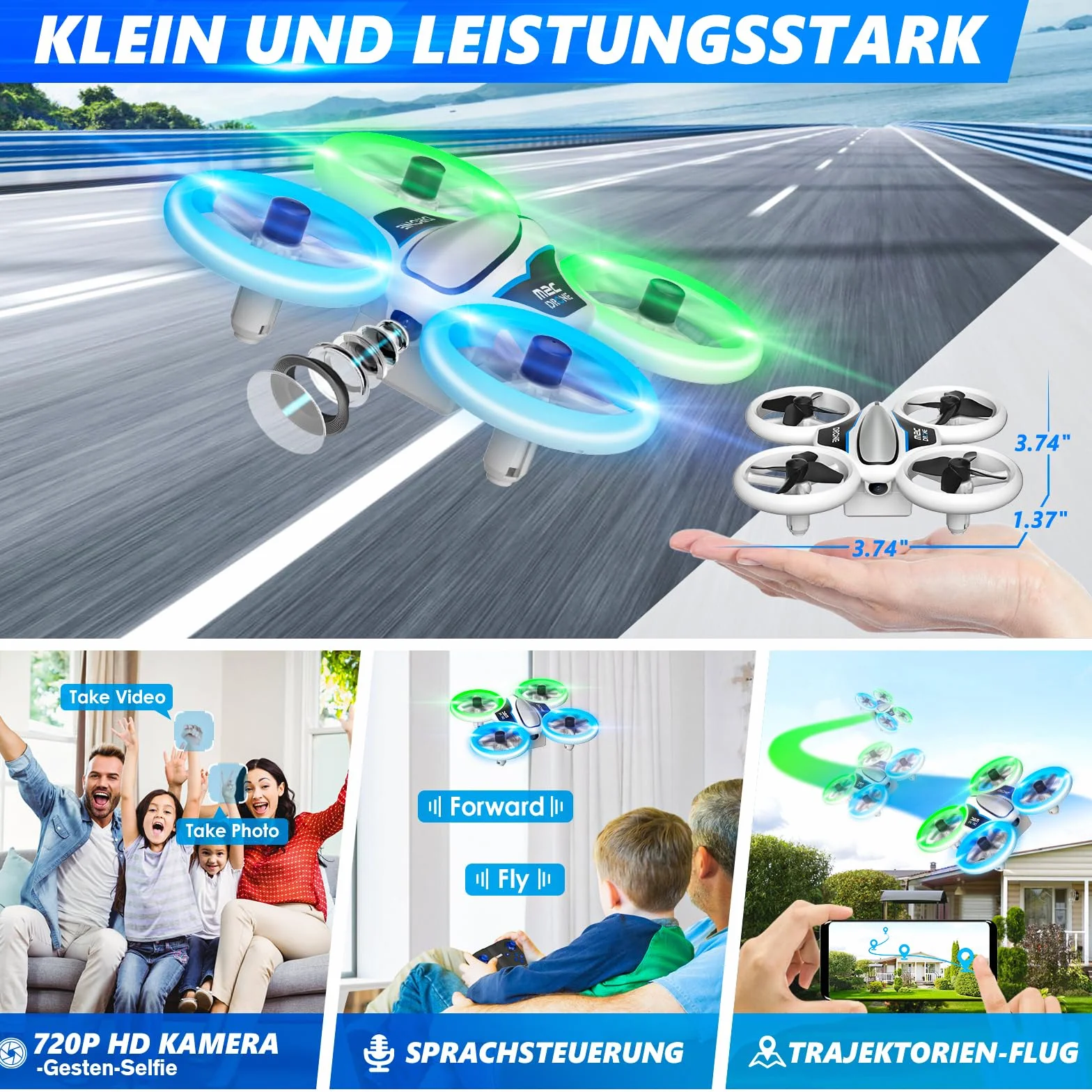 Mini Drone para Niños con Camara 1080P, Drone Quadcopter con Luces, RC Helicopteros con Vuelo Automático,Modo sin Cabeza,3D Flip y 3 Baterías,Quadcopter Regalo para Niños y Principiantes