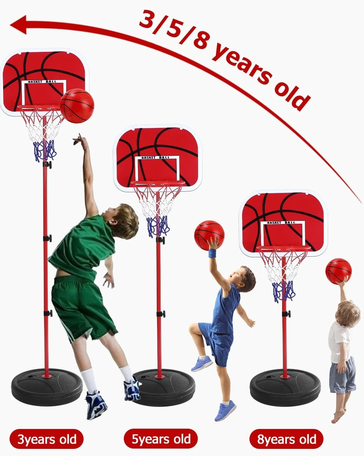 50-150cm Canasta Baloncesto Infantil, Mini Canasta Baloncesto Habitacion con 4 Pelotas De Daloncesto y Bomba, Ajustable Aro De para Interior y Exterior,Mini Juguetes Deportivos
