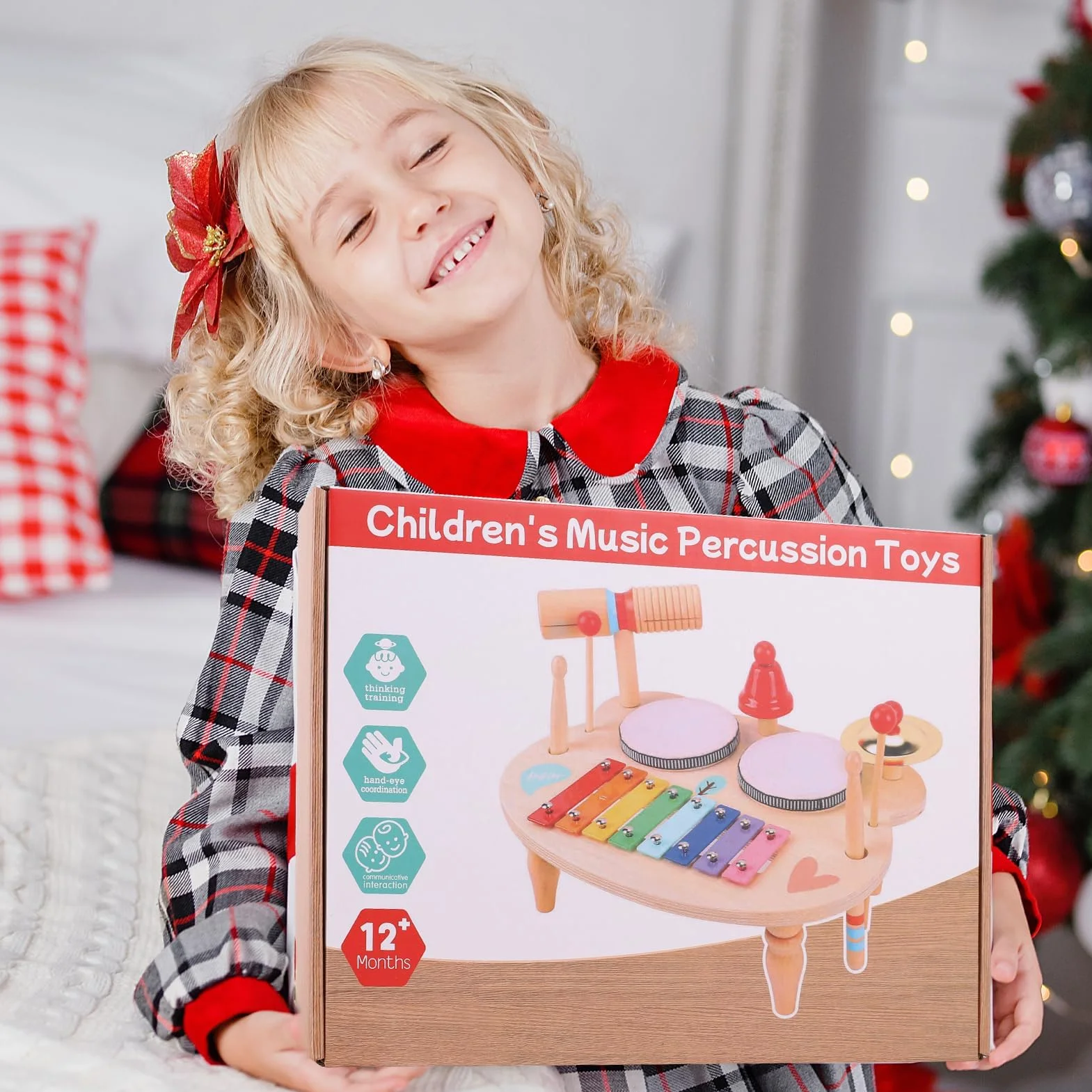 LZDMY Juguetes Instrumentos Musicales Infantiles, Juguetes Montesorri Madera de Tambores, Regalos Niños Niñas 3 4 5 6 Años para Navidad Cumpleaños Reyes Magos