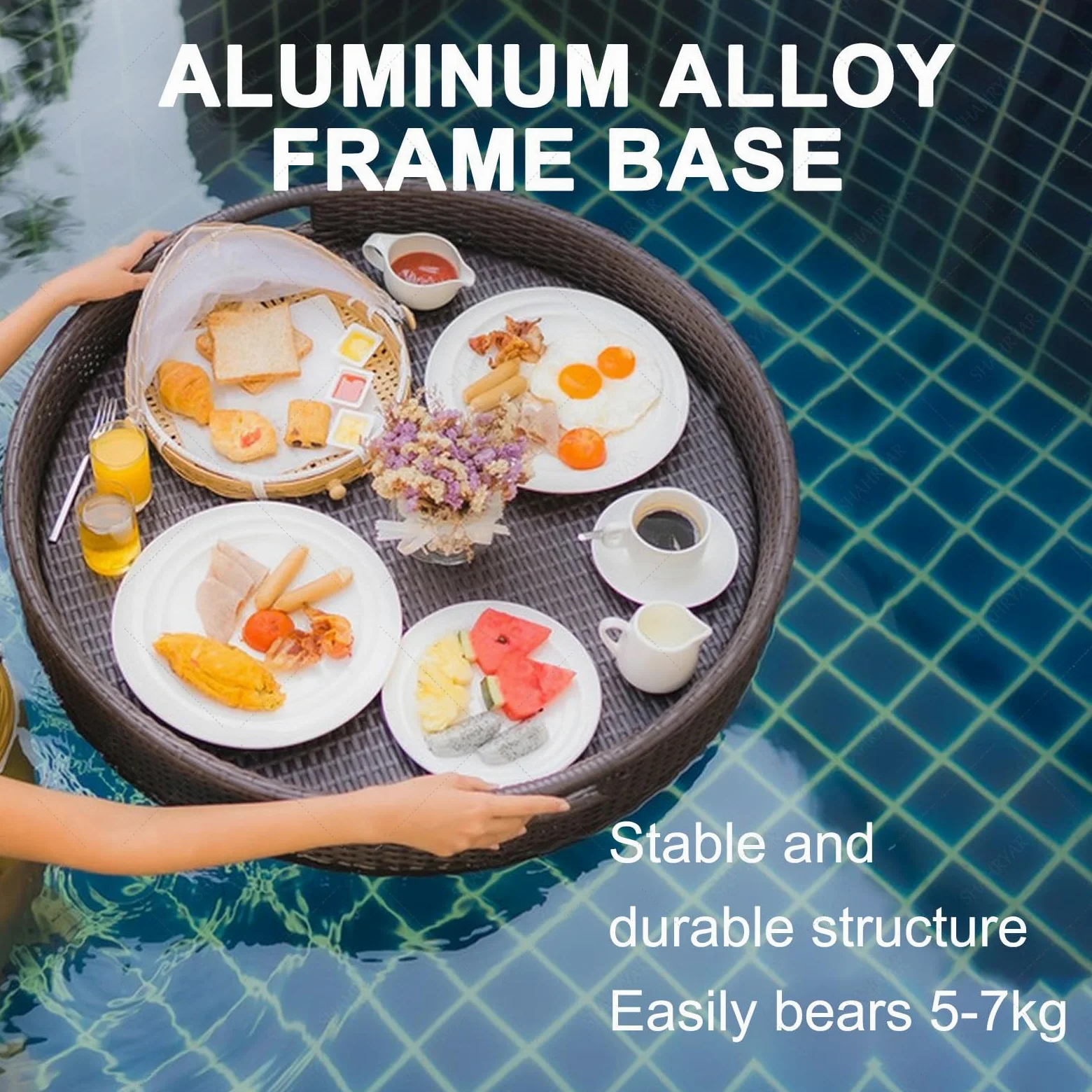 Bandeja Flotante para Piscina para Comida Y Bebidas - Redonda De 60 Cm, Soporta Una Carga De 5 A 7 Kg. Ideal para Piscinas Al Aire Libre En Hoteles Y Alojamient(Café-Rectángulo)
