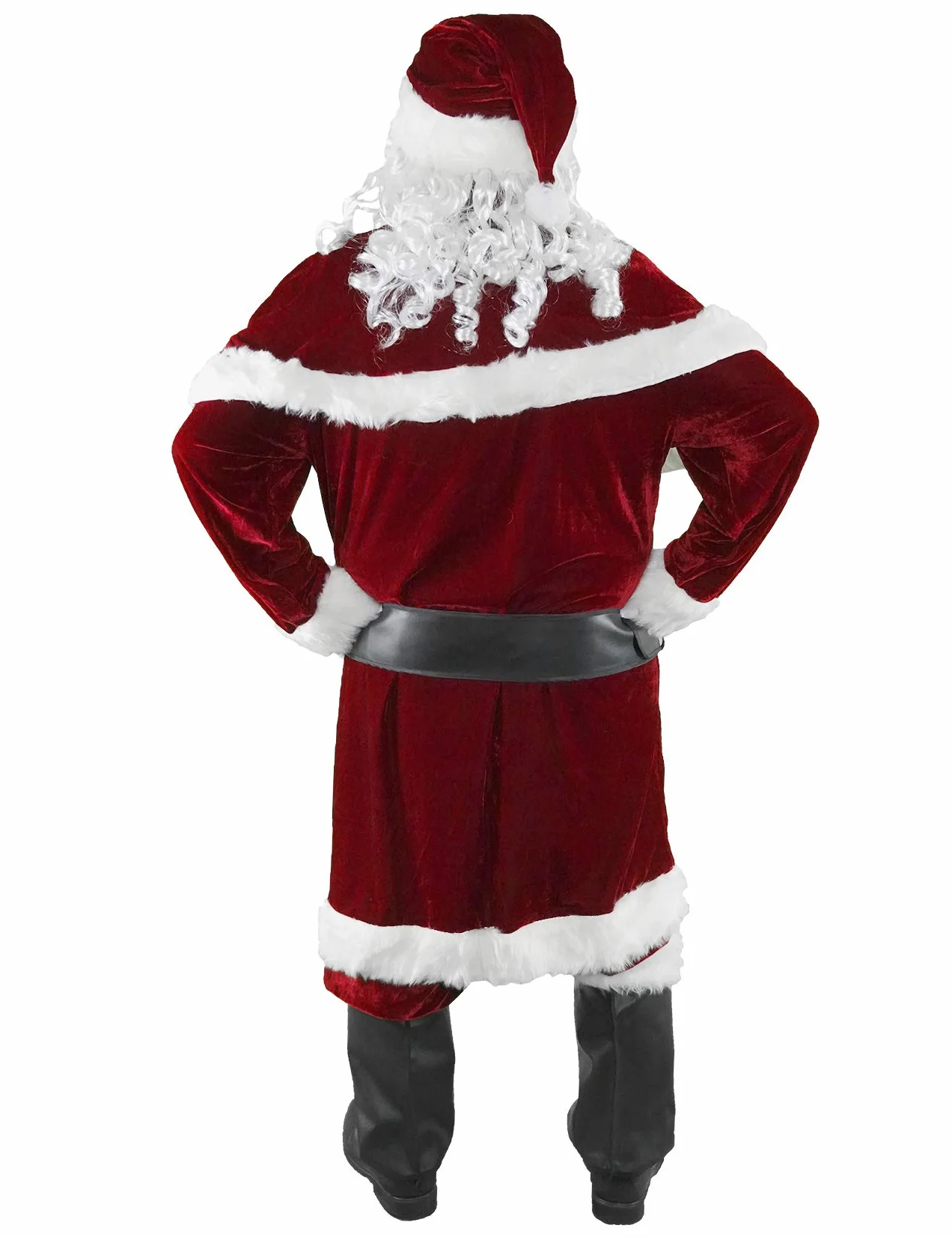Disfraz de Papá Noel para Hombres, Conjunto de 12 PCS de Navidad para Adultos Traje de Santa Claus de Terciopelo Lujoso Rojo L