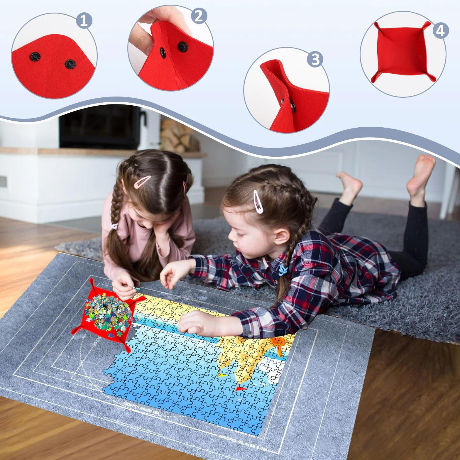 VFANDV Tapete Puzzle, Fieltro Tapete Puzzle para 1000 1500 2000 3000 Piezas Puzzle Mat Roll Jigsaw Puzzle Pad, Estera de Rompecabezas Portátil con 4 Puzzles Clasificadores (Gris)