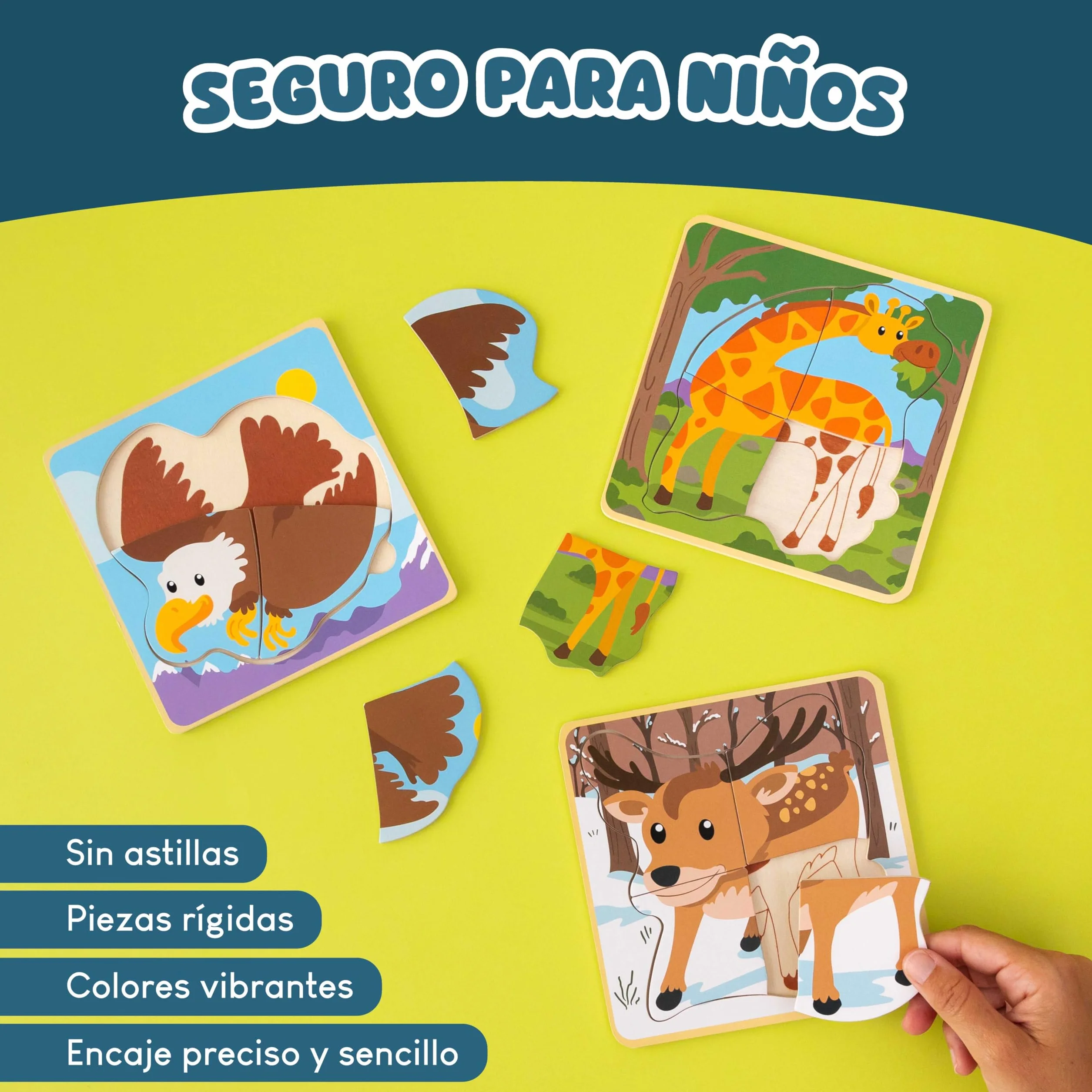 BONNYCO Puzzle Madera 4 Piezas Regalo Niños 1-5 Años Rompecabezas Infantiles
