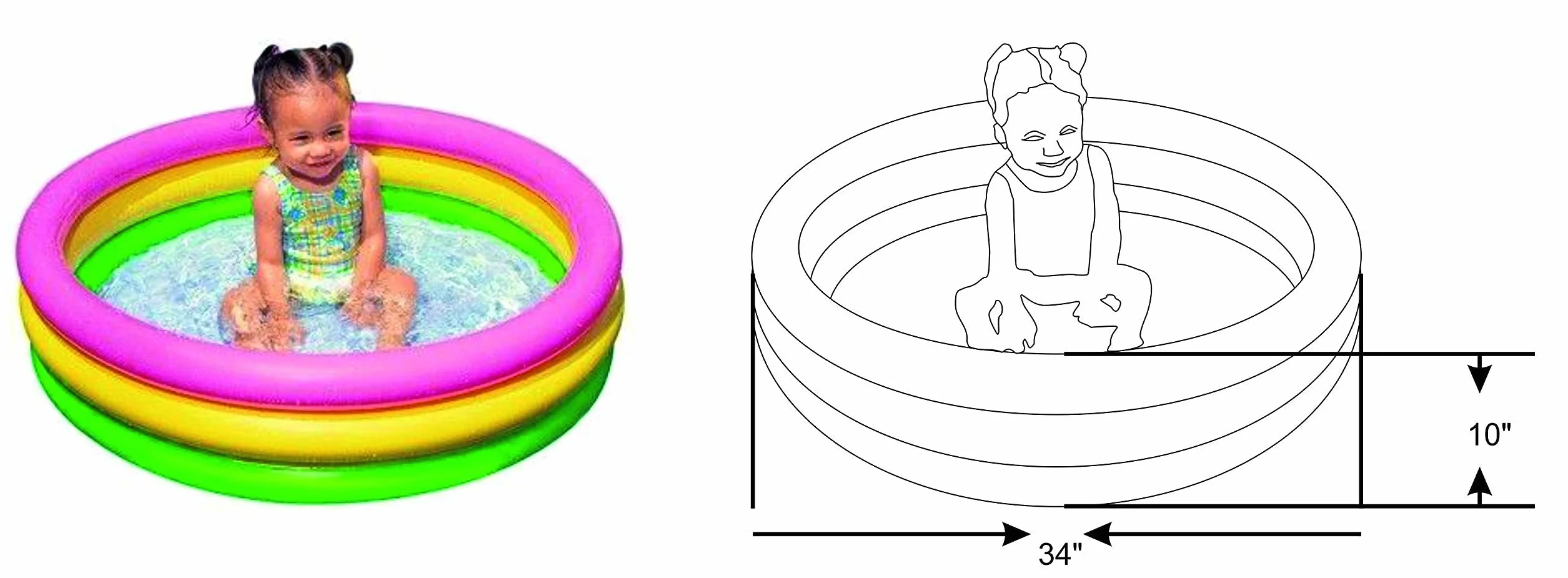 Intex 57107NP - Piscina Redonda hinchable 3 aros +base hinchable 61 x 22 cm, 28 l, Azul, rosa, verde, 1 a 3 años